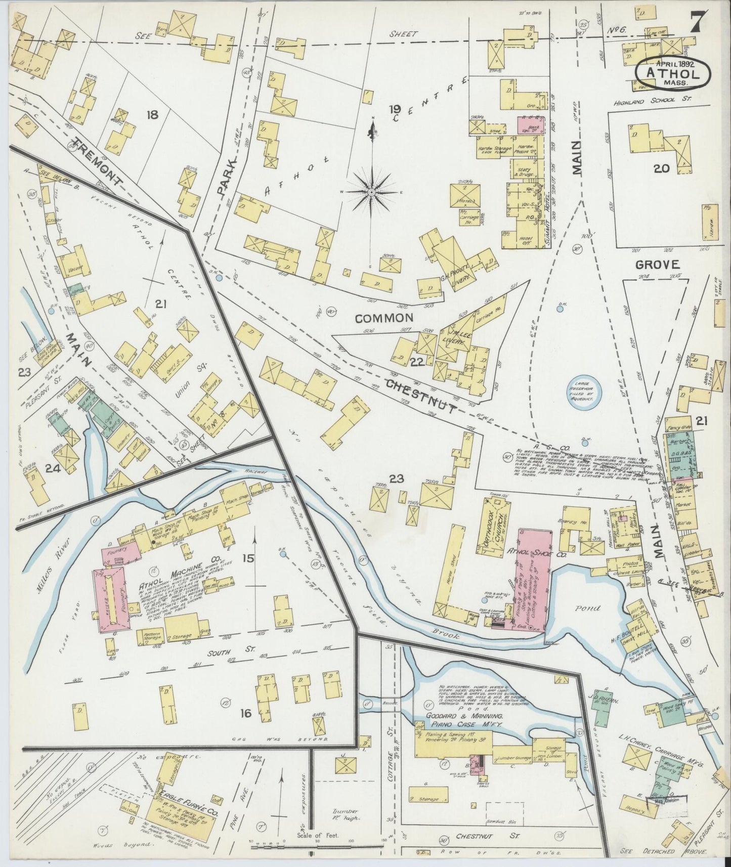 Sanborn Fire Insurance Map from Athol, Worcester County, Massachusetts (1892), Sheet #0007 - Complete Map Set gallery image, historic Sanborn map, vintage wall art, Massachusetts Massachusetts
