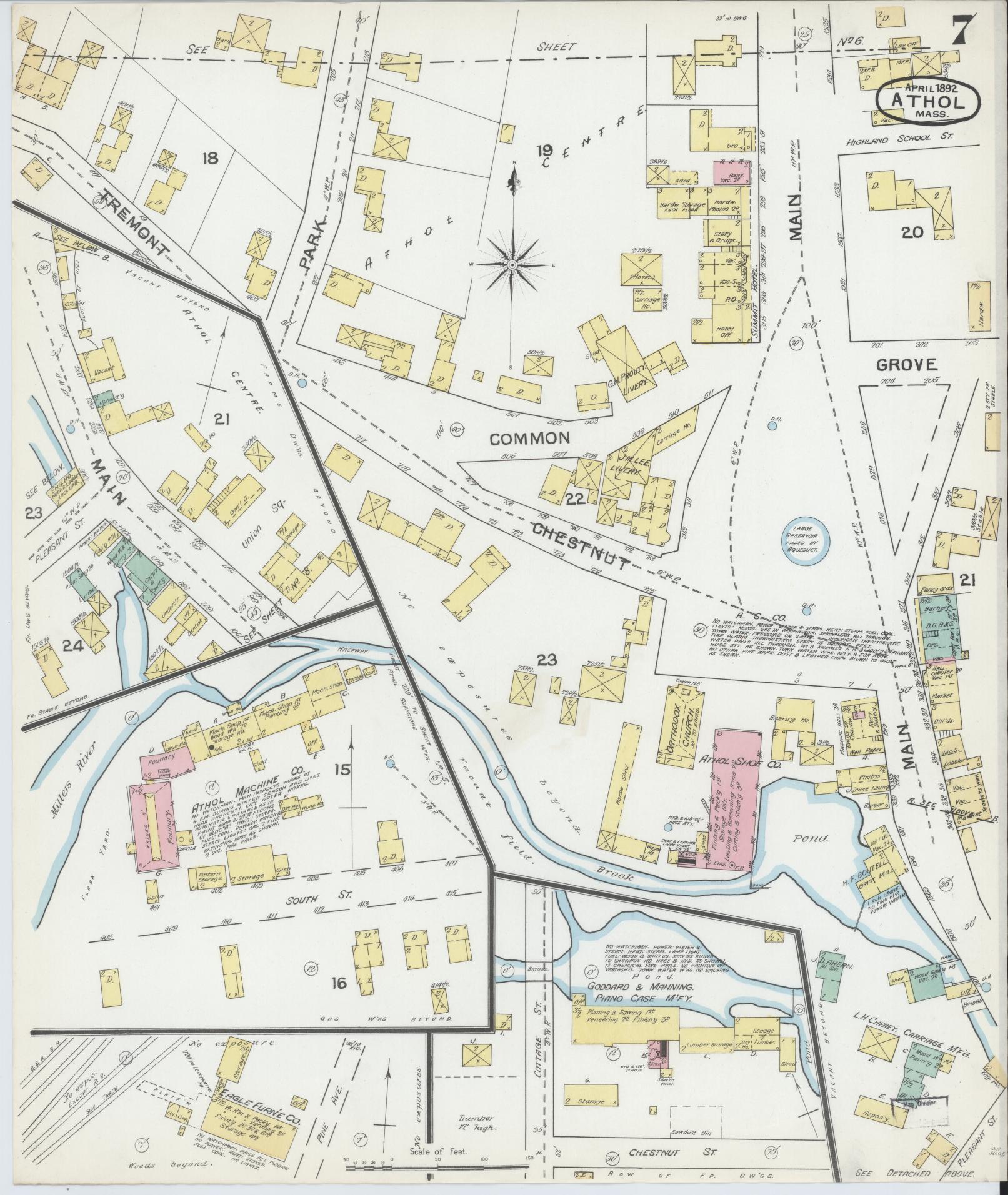 Sanborn Fire Insurance Map from Athol, Worcester County, Massachusetts (1892), Sheet #0007 - Complete Map Set gallery image, historic Sanborn map, vintage wall art, Massachusetts Massachusetts