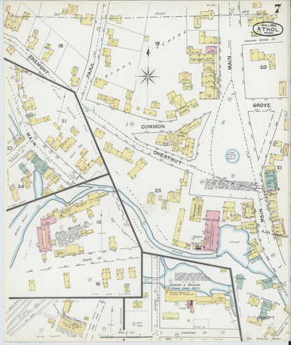 Sanborn Fire Insurance Map from Athol, Worcester County, Massachusetts (1892), Sheet #0007 - Complete Map Set gallery image, historic Sanborn map, vintage wall art, Massachusetts Massachusetts