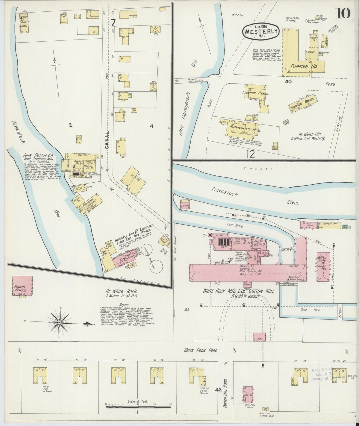 Sanborn Fire Insurance Map from Westerly, Washington County, Rhode Island (1896), Sheet #0010 - Historic Sanborn Fire Insurance Map Print, vintage old map wall art, antique decor, genealogy gift, Rhode Island Rhode Island map
