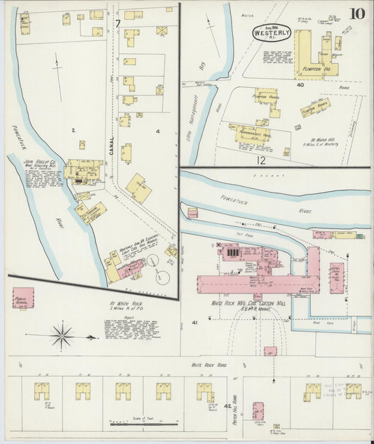 Sanborn Fire Insurance Map from Westerly, Washington County, Rhode Island (1896), Sheet #0010 - Historic Sanborn Fire Insurance Map Print, vintage old map wall art, antique decor, genealogy gift, Rhode Island Rhode Island map
