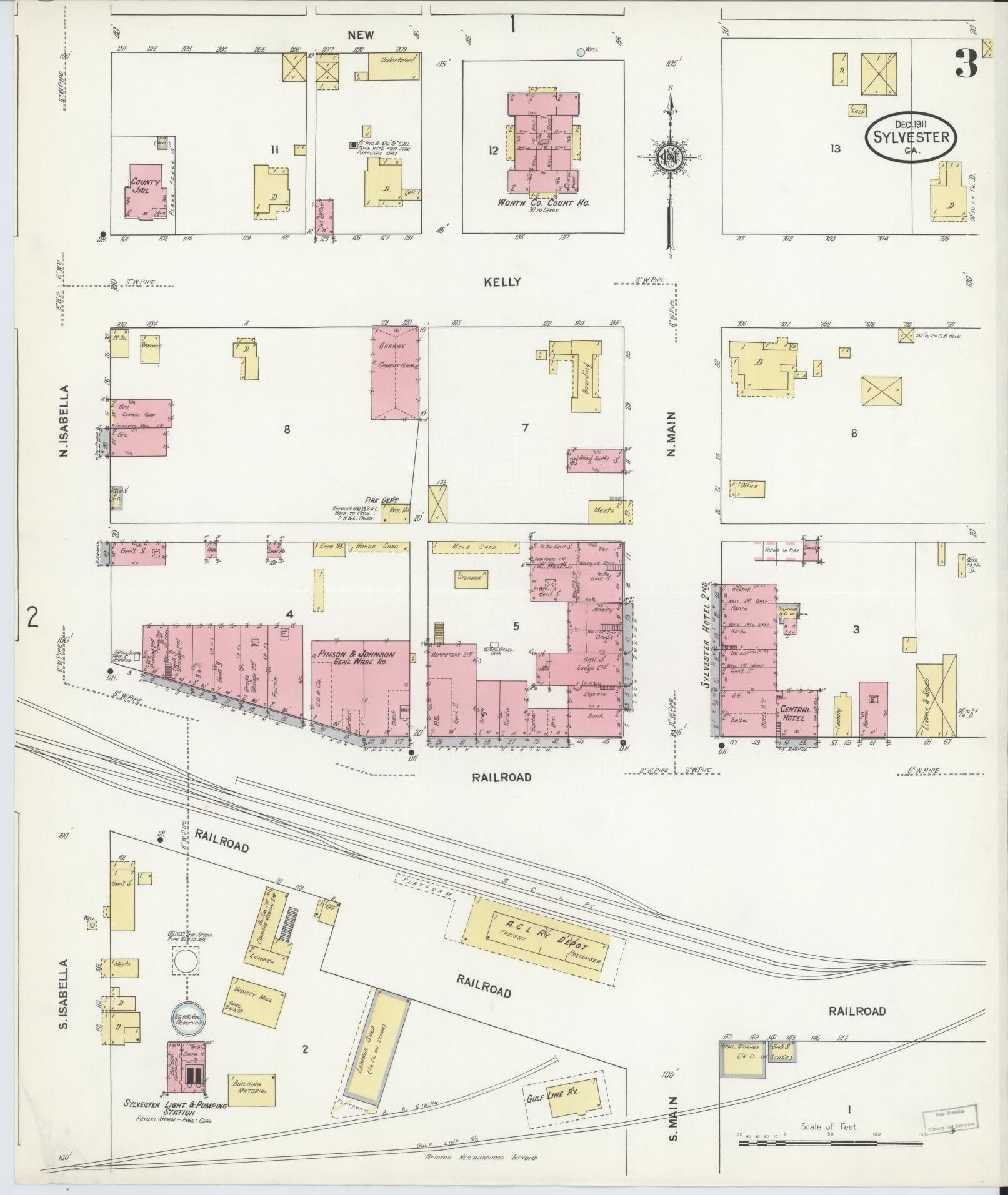 Sanborn Fire Insurance Map from Sylvester, Worth County, Georgia (1911), Sheet #0003 - Complete Map Set gallery image, historic Sanborn map, vintage wall art, Georgia Georgia