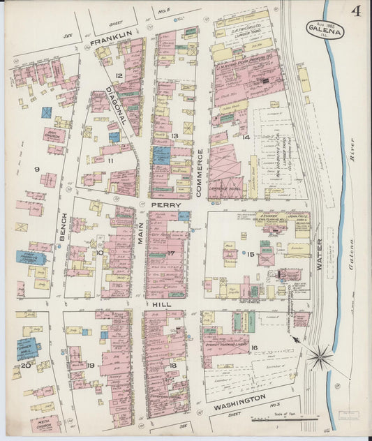 Sanborn Fire Insurance Map from Galena, Jo Daviess County, Illinois (1885), Sheet #0004 - Historic Sanborn Fire Insurance Map Print, vintage old map wall art, antique decor, genealogy gift, Illinois Illinois map