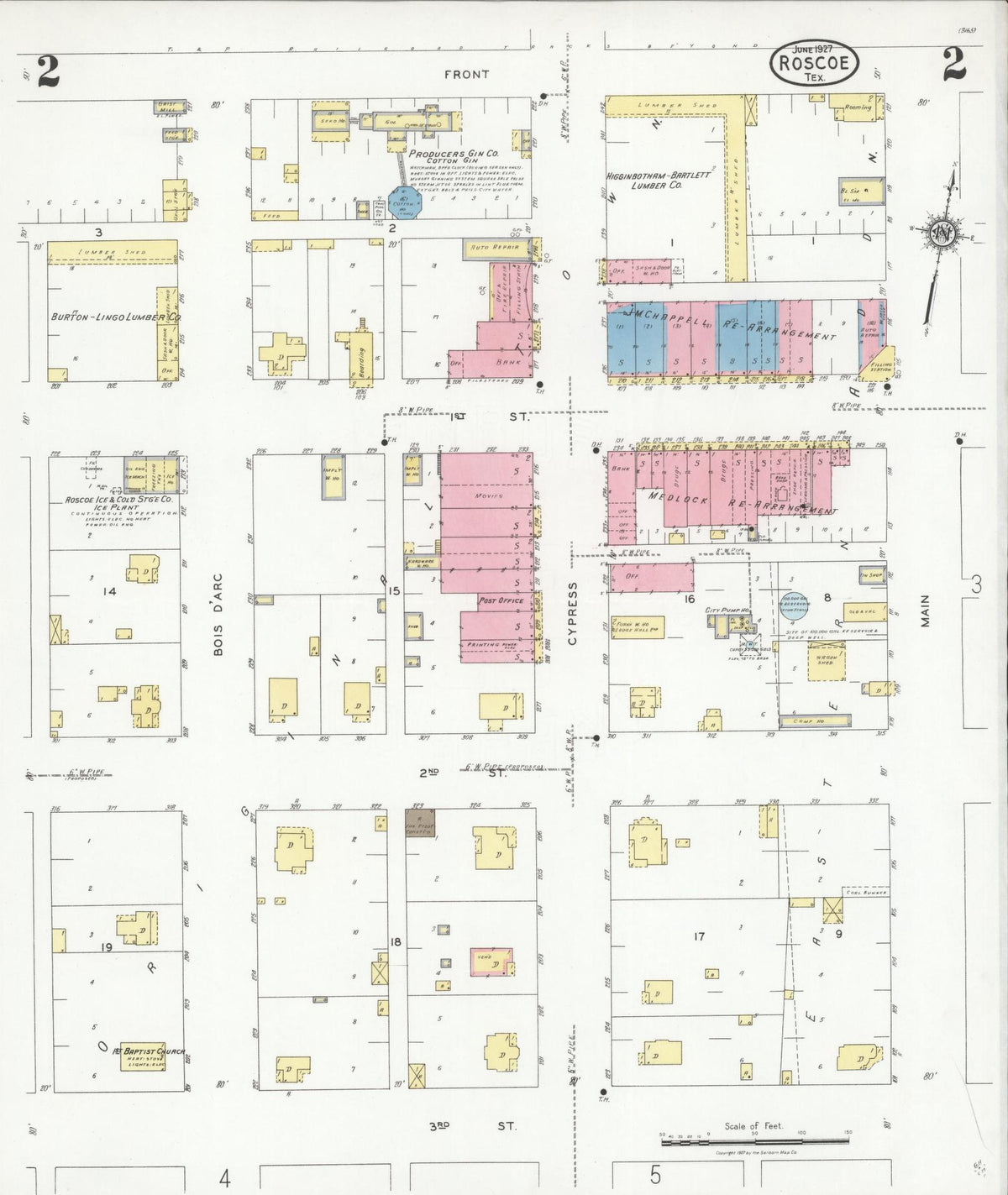 Sanborn Fire Insurance Map from Roscoe, Nolan County, Texas (1927), Sheet #0002 - Historic Sanborn Fire Insurance Map Print, vintage old map wall art, antique decor, genealogy gift, Texas Texas map