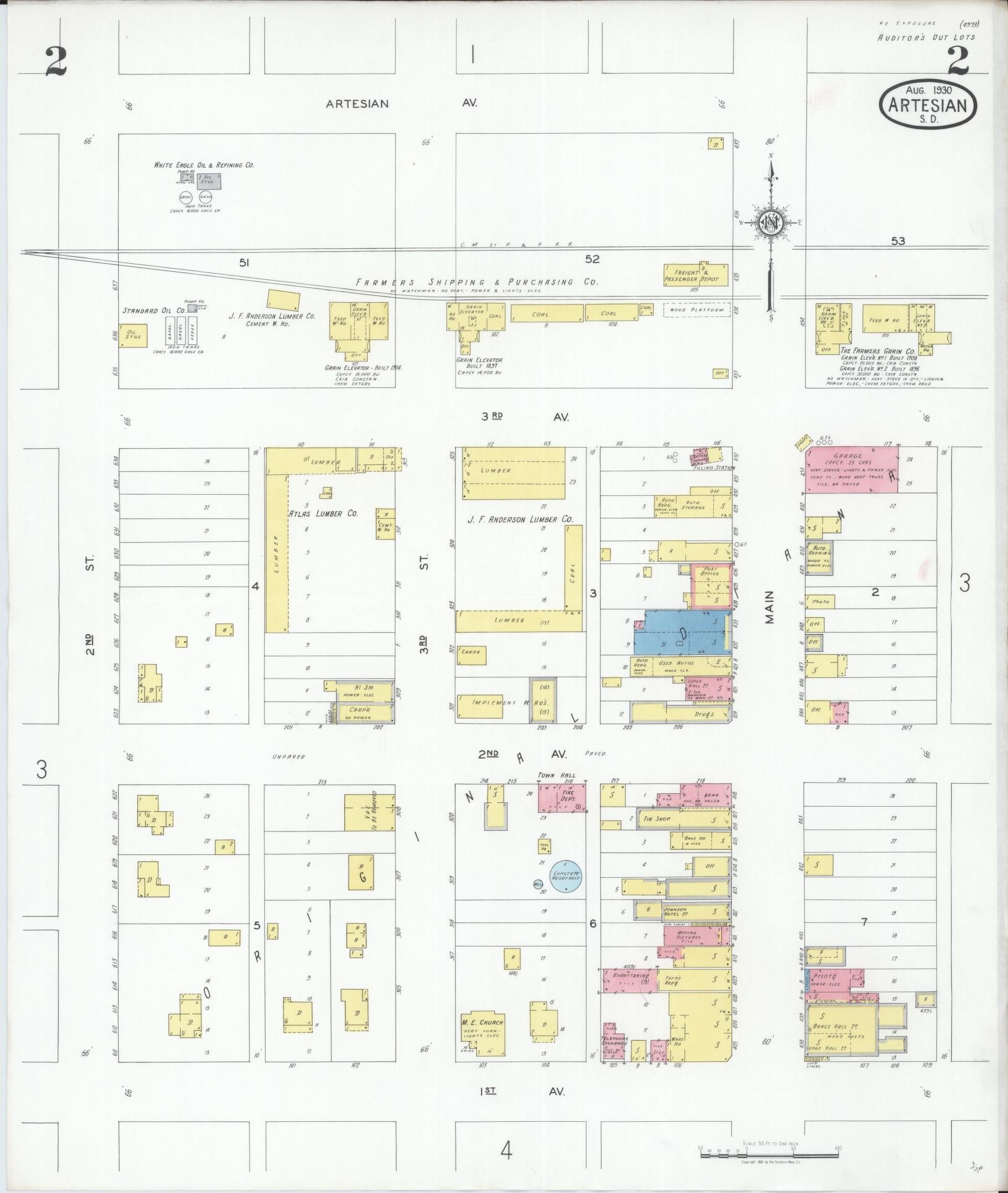 Sanborn Fire Insurance Map from Artesian, Sanborn County, South Dakota (1930), Sheet #0002 - Complete Map Set gallery image, historic Sanborn map, vintage wall art, South Dakota South Dakota