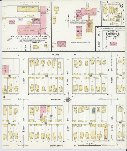 Sanborn Fire Insurance Map from Mattoon, Coles County, Illinois (1909), Sheet #0006 - Historic Sanborn Fire Insurance Map Print, vintage old map wall art, antique decor, genealogy gift, Illinois Illinois map