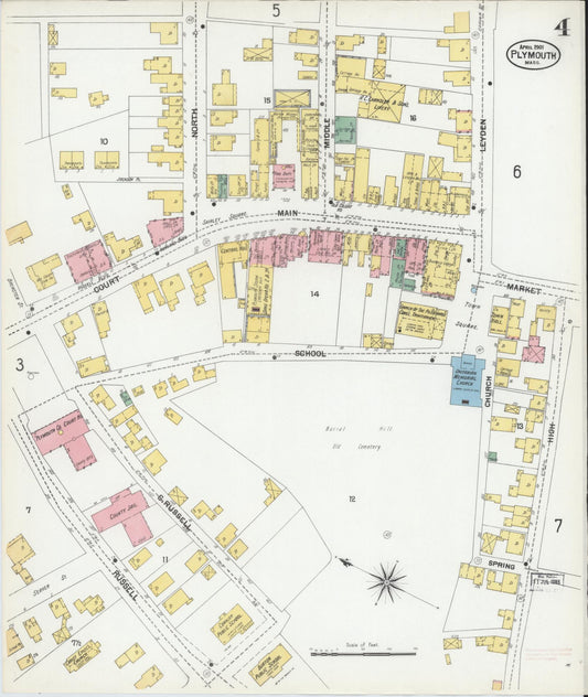 Sanborn Fire Insurance Map from Plymouth, Plymouth County, Massachusetts (1901), Sheet #0004 - Historic Sanborn Fire Insurance Map Print, vintage old map wall art, antique decor, genealogy gift, Massachusetts Massachusetts map
