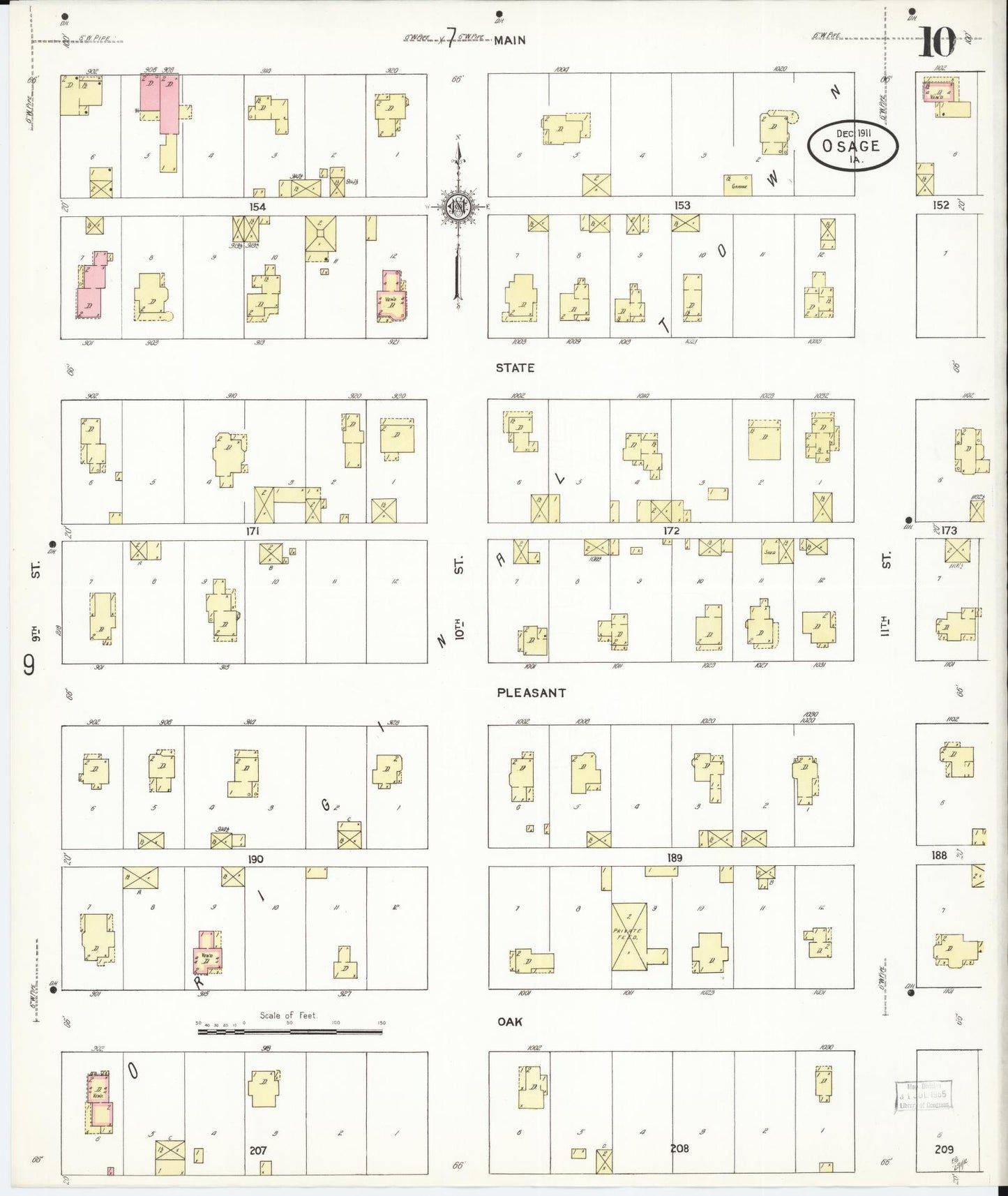 Sanborn Fire Insurance Map from Osage, Mitchell County, Iowa (1911), Sheet #0010 - Historic Sanborn Fire Insurance Map Print, vintage old map wall art