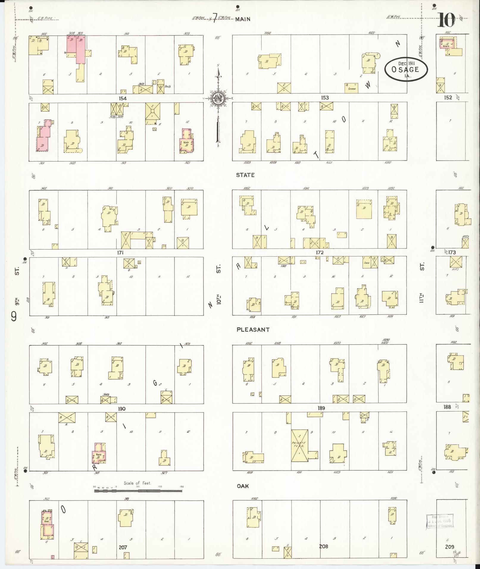 Sanborn Fire Insurance Map from Osage, Mitchell County, Iowa (1911), Sheet #0010 - Historic Sanborn Fire Insurance Map Print, vintage old map wall art
