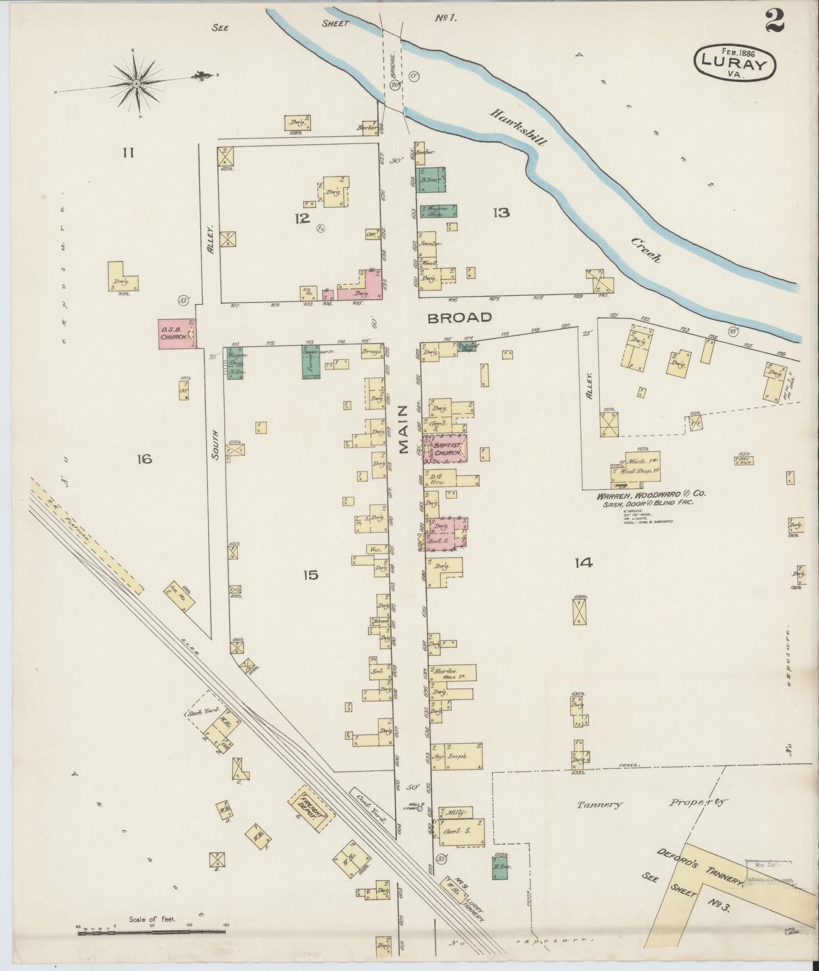 Sanborn Fire Insurance Map from Luray, Page County, Virginia (1886), Sheet #0002 - Complete Map Set gallery image, historic Sanborn map, vintage wall art, Virginia Virginia