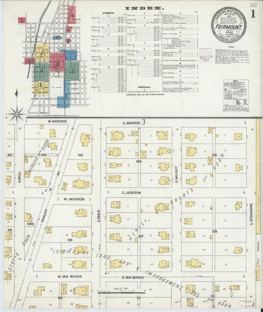 Sanborn Fire Insurance Map from Fairmount, Grant County, Indiana (1902), Sheet #0001 - Complete Map Set gallery image, historic Sanborn map, vintage wall art, Indiana Indiana