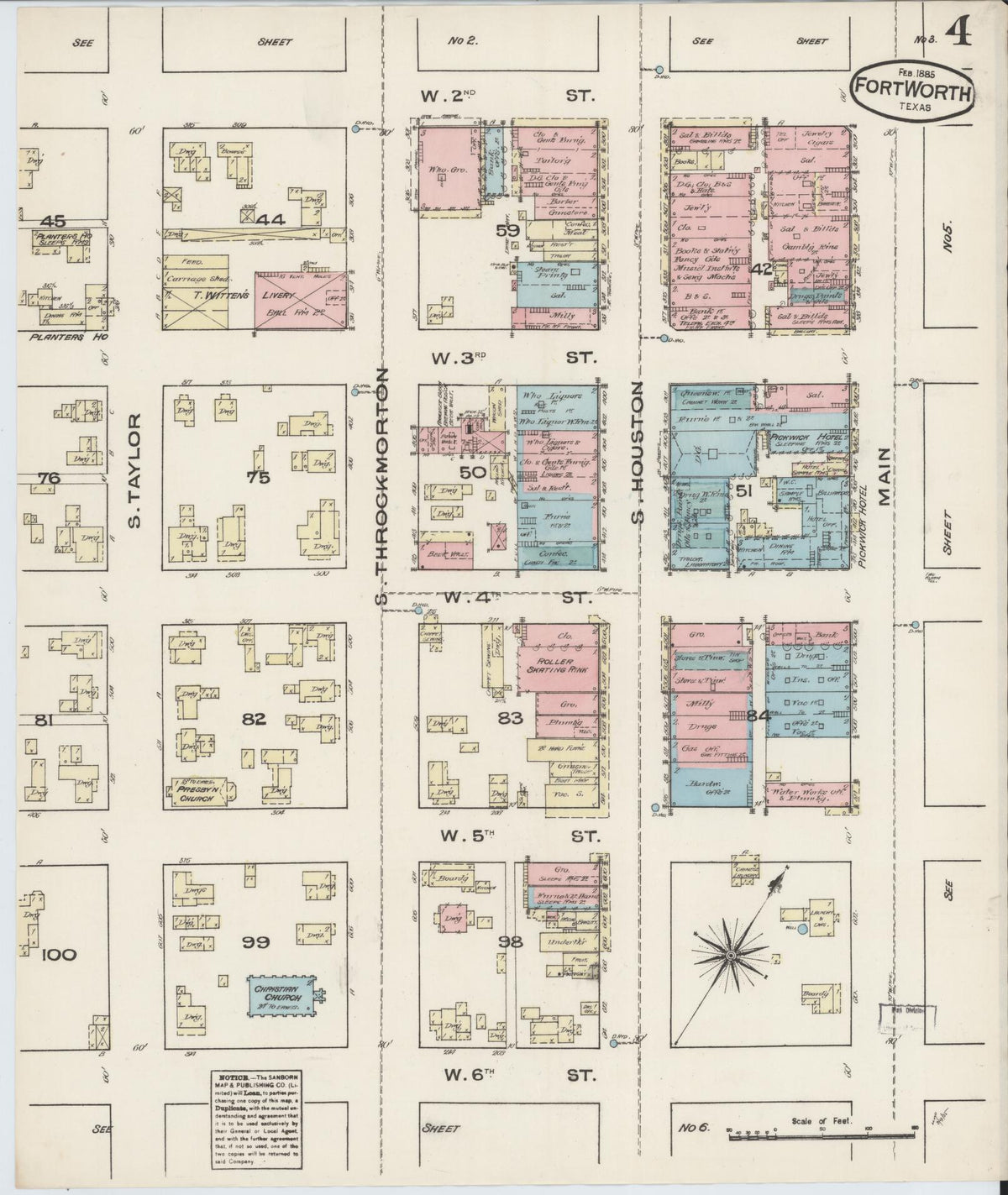 Sanborn Fire Insurance Map from Fort Worth, Tarrant County, Texas (1885), Sheet #0004 - Complete Map Set gallery image, historic Sanborn map, vintage wall art, Texas Texas