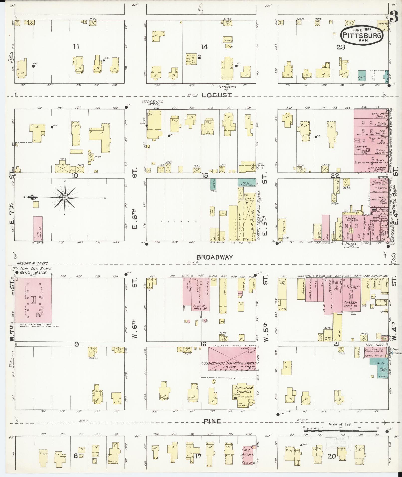 Sanborn Fire Insurance Map from Pittsburg, Crawford County, Kansas (1892), Sheet #0003 - Complete Map Set gallery image, historic Sanborn map, vintage wall art, Kansas Kansas