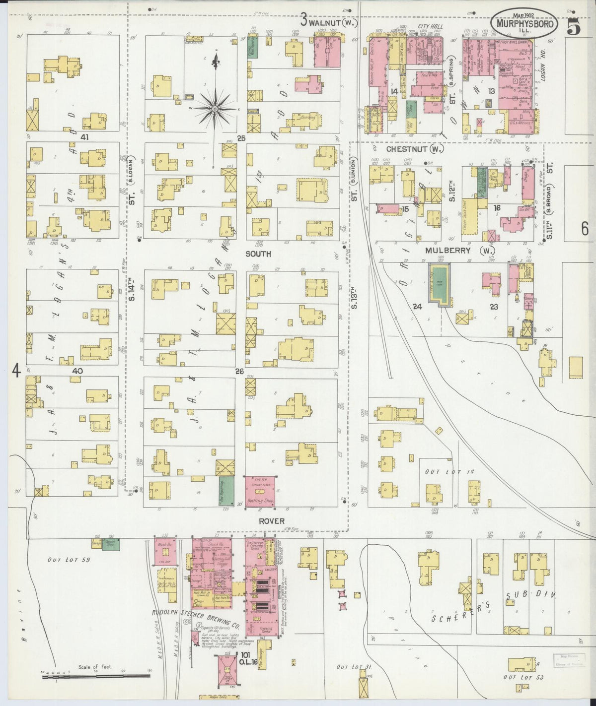 Sanborn Fire Insurance Map from Murphysboro, Jackson County, Illinois (1902), Sheet #0005 - Historic Sanborn Fire Insurance Map Print, vintage old map wall art, antique decor, genealogy gift, Illinois Illinois map