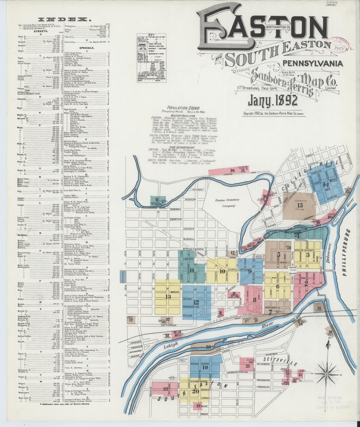 Sanborn Fire Insurance Map from Easton, Northampton County, Pennsylvania (1892), Sheet #0001 - Complete Map Set gallery image, historic Sanborn map, vintage wall art, Pennsylvania Pennsylvania