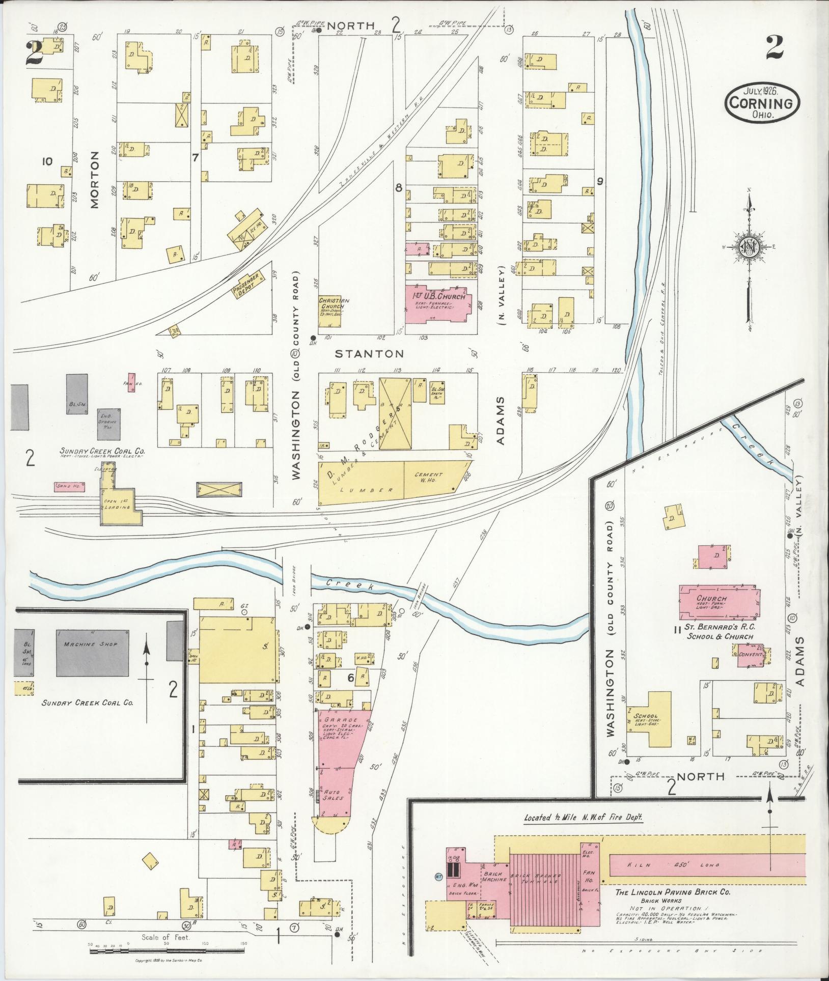 Sanborn Fire Insurance Map from Corning, Perry County, Ohio (1926), Sheet #0002 - Historic Sanborn Fire Insurance Map Print, vintage old map wall art, antique decor, genealogy gift, Ohio Ohio map