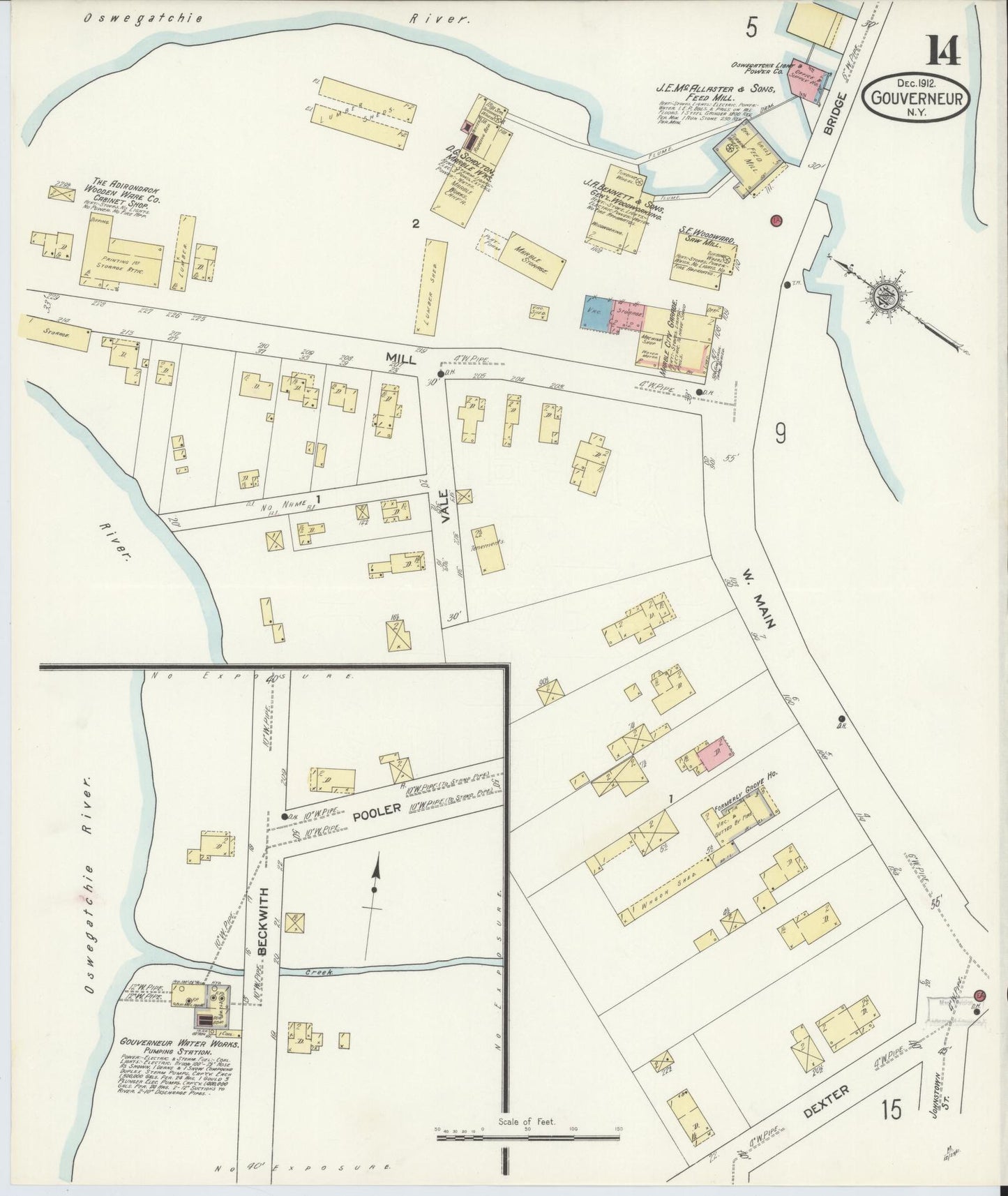 Sanborn Fire Insurance Map from Gouverneur, Saint Lawrence County, New York (1912), Sheet #0014 - Historic Sanborn Fire Insurance Map Print, vintage old map wall art, antique decor, genealogy gift, New York New York map