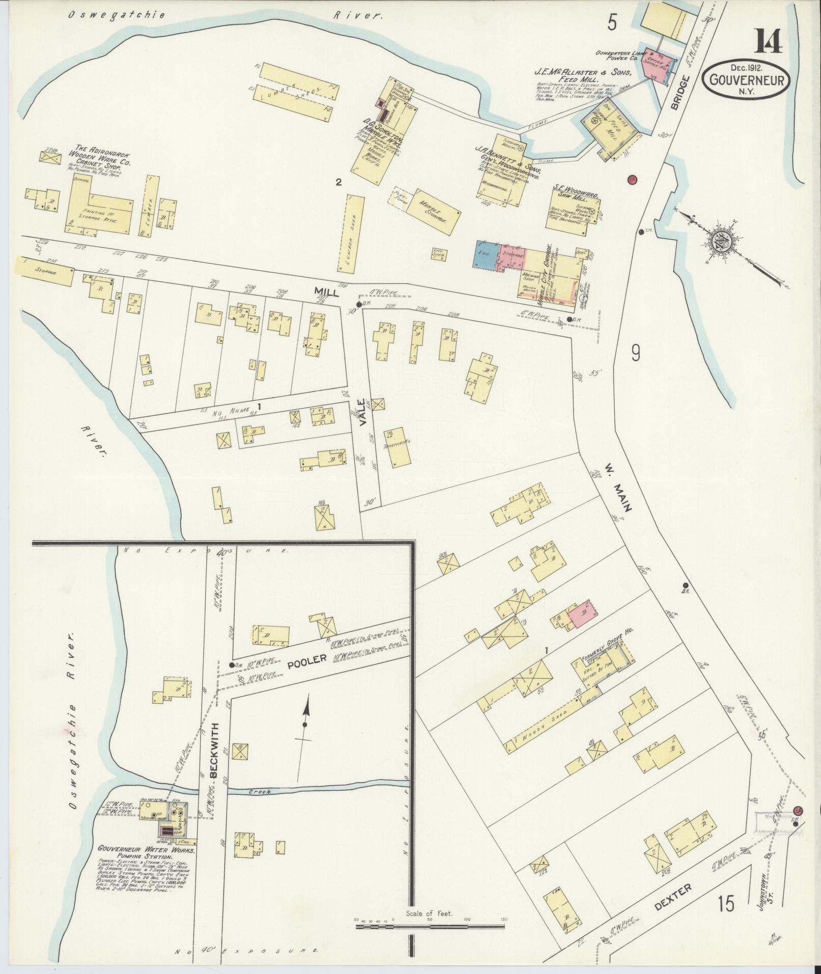 Sanborn Fire Insurance Map from Gouverneur, Saint Lawrence County, New York (1912), Sheet #0014 - Historic Sanborn Fire Insurance Map Print, vintage old map wall art, antique decor, genealogy gift, New York New York map