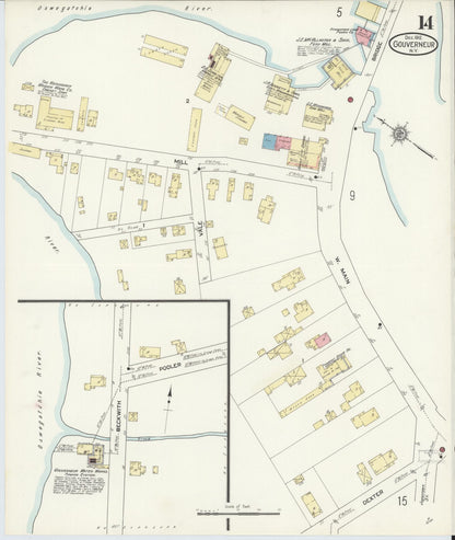 Sanborn Fire Insurance Map from Gouverneur, Saint Lawrence County, New York (1912), Sheet #0014 - Historic Sanborn Fire Insurance Map Print, vintage old map wall art, antique decor, genealogy gift, New York New York map