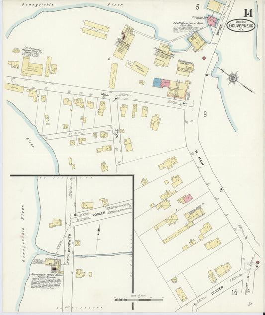 Sanborn Fire Insurance Map from Gouverneur, Saint Lawrence County, New York (1912), Sheet #0014 - Historic Sanborn Fire Insurance Map Print, vintage old map wall art, antique decor, genealogy gift, New York New York map