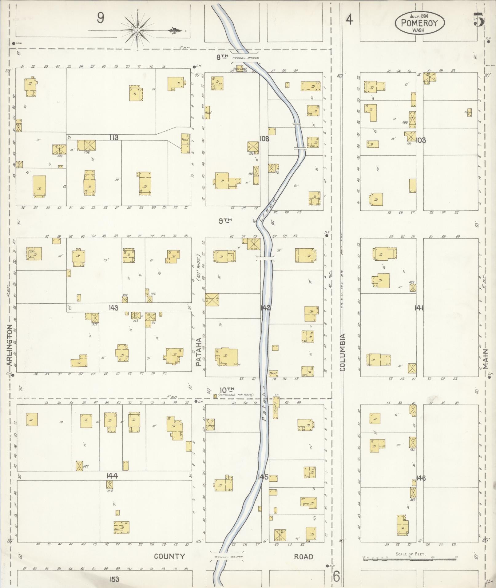 Sanborn Fire Insurance Map from Pomeroy, Garfield County, Washington (1904), Sheet #0005 - Complete Map Set gallery image, historic Sanborn map, vintage wall art, Washington Washington