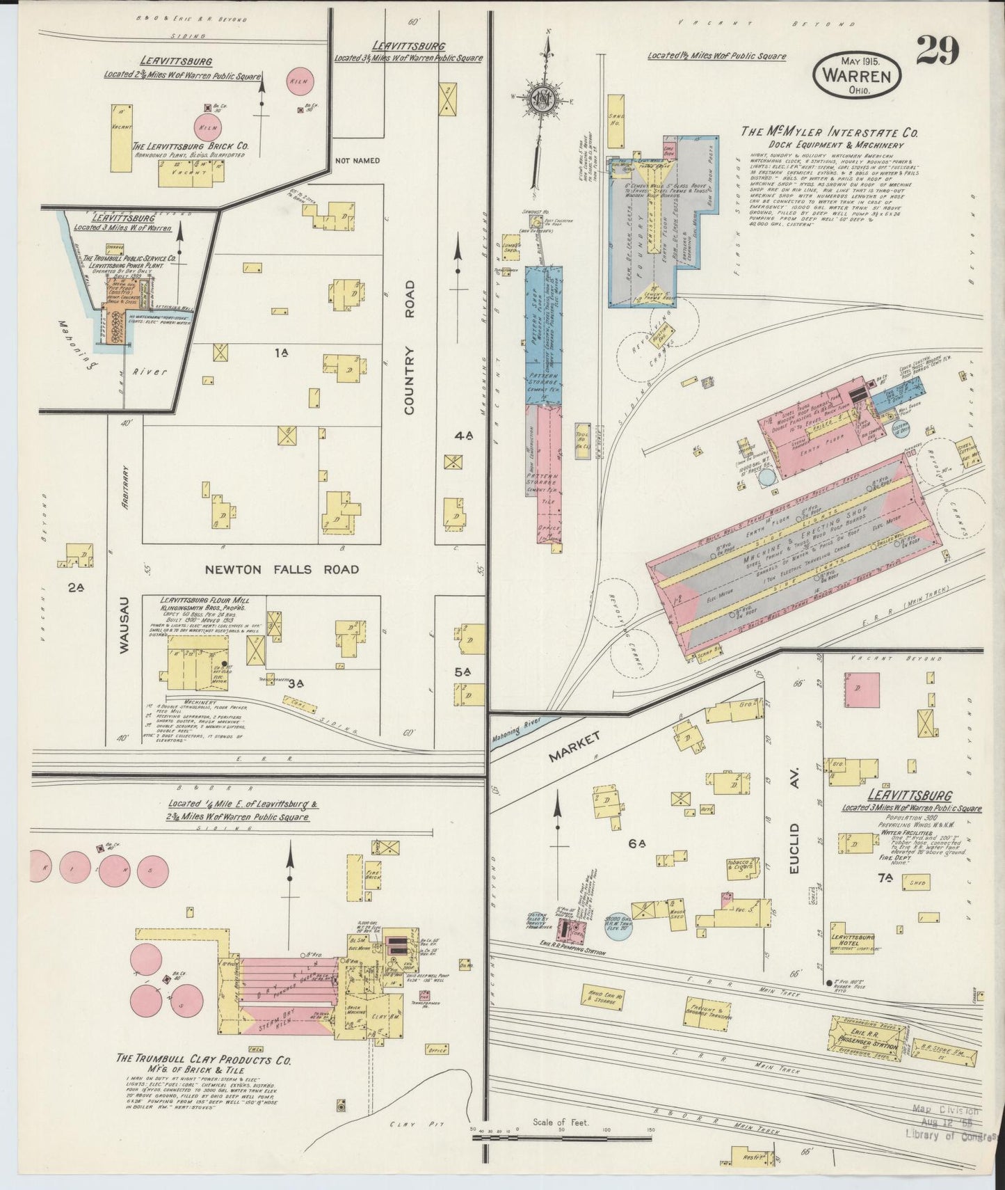 Sanborn Fire Insurance Map from Warren, Trumbull County, Ohio (1915), Sheet #0029 - Complete Map Set gallery image, historic Sanborn map, vintage wall art, Ohio Ohio