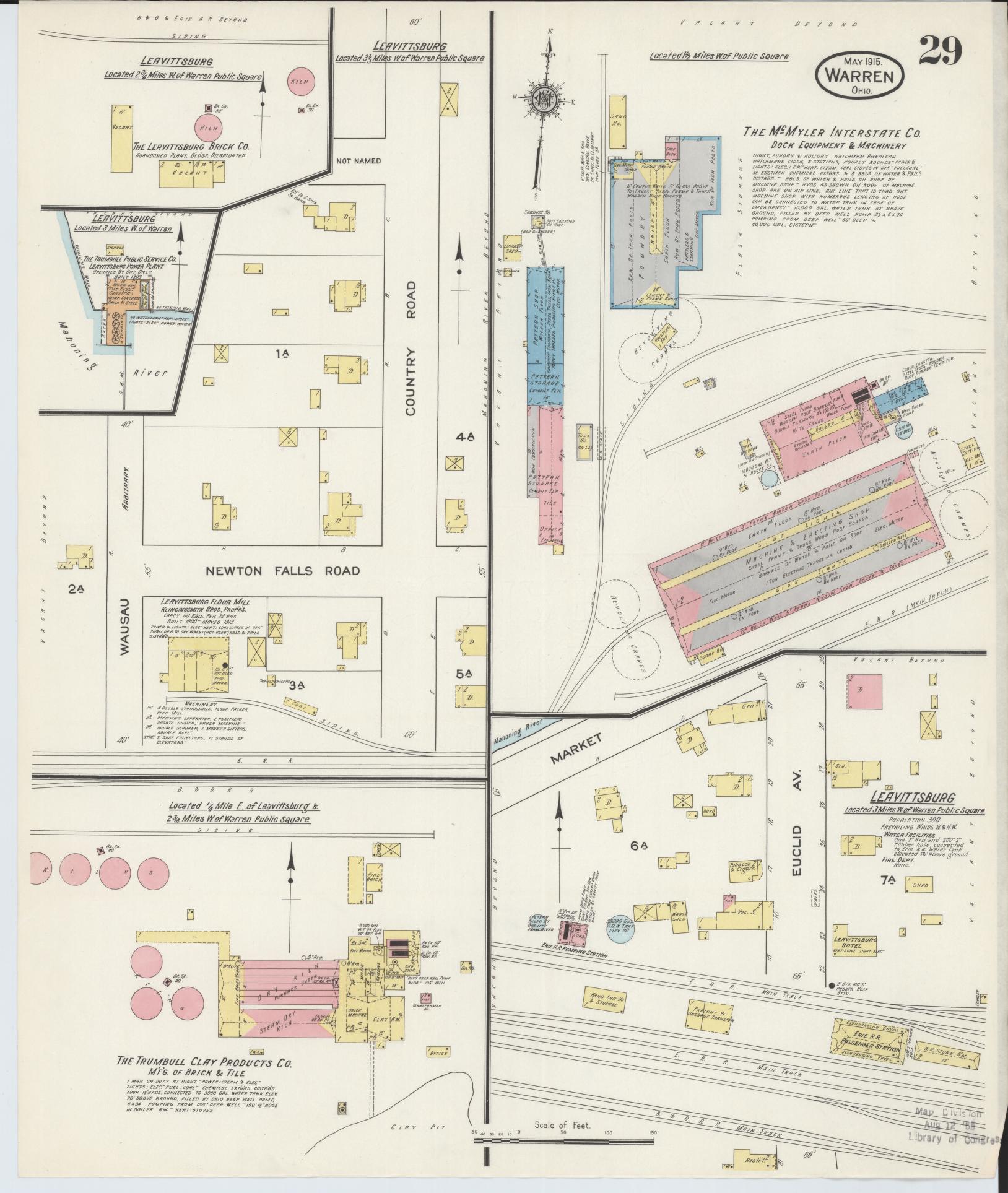 Sanborn Fire Insurance Map from Warren, Trumbull County, Ohio (1915), Sheet #0029 - Complete Map Set gallery image, historic Sanborn map, vintage wall art, Ohio Ohio
