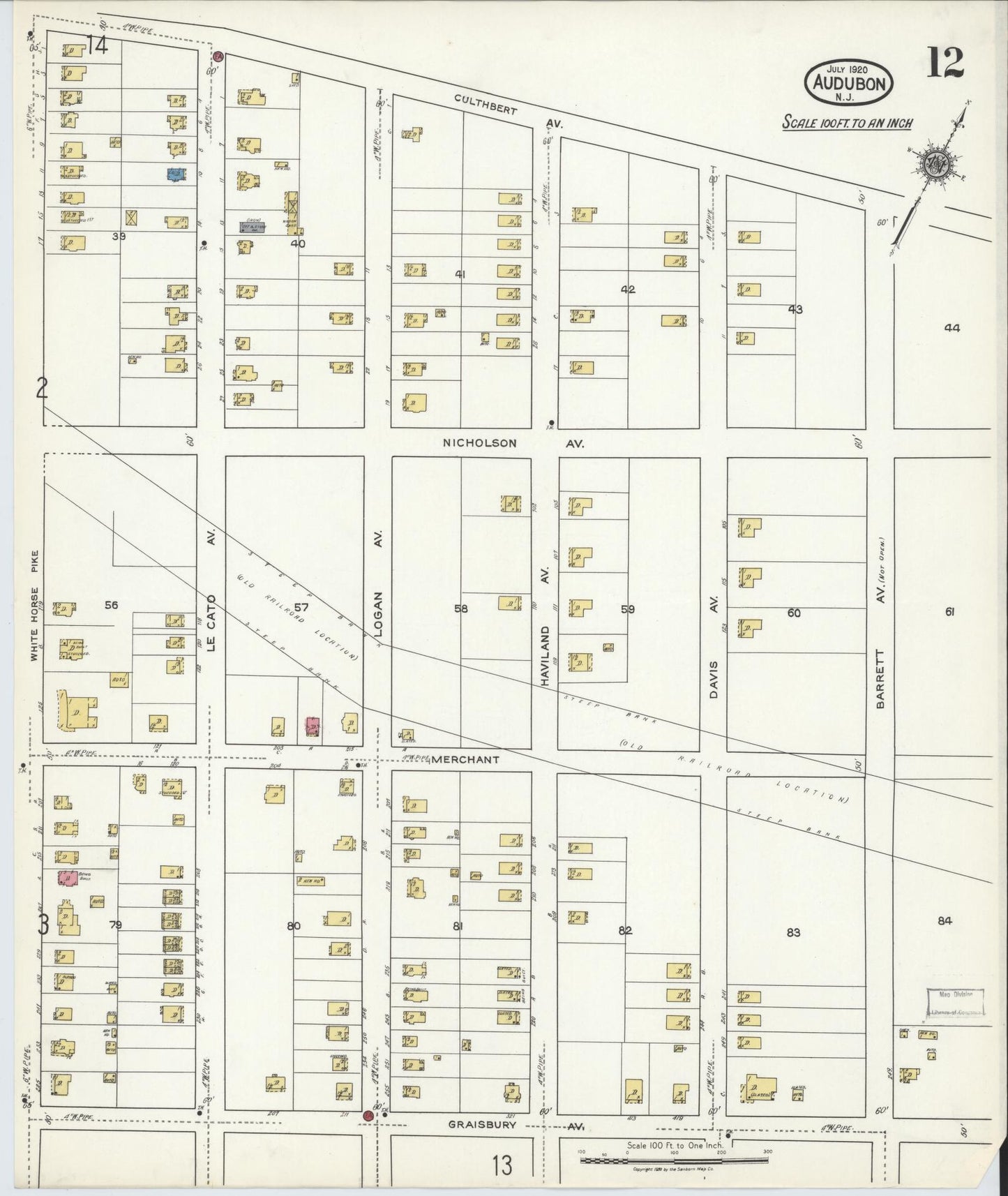 Sanborn Fire Insurance Map from Audubon, Camden County, New Jersey (1920), Sheet #0012 - Complete Map Set gallery image, historic Sanborn map, vintage wall art, New Jersey New Jersey
