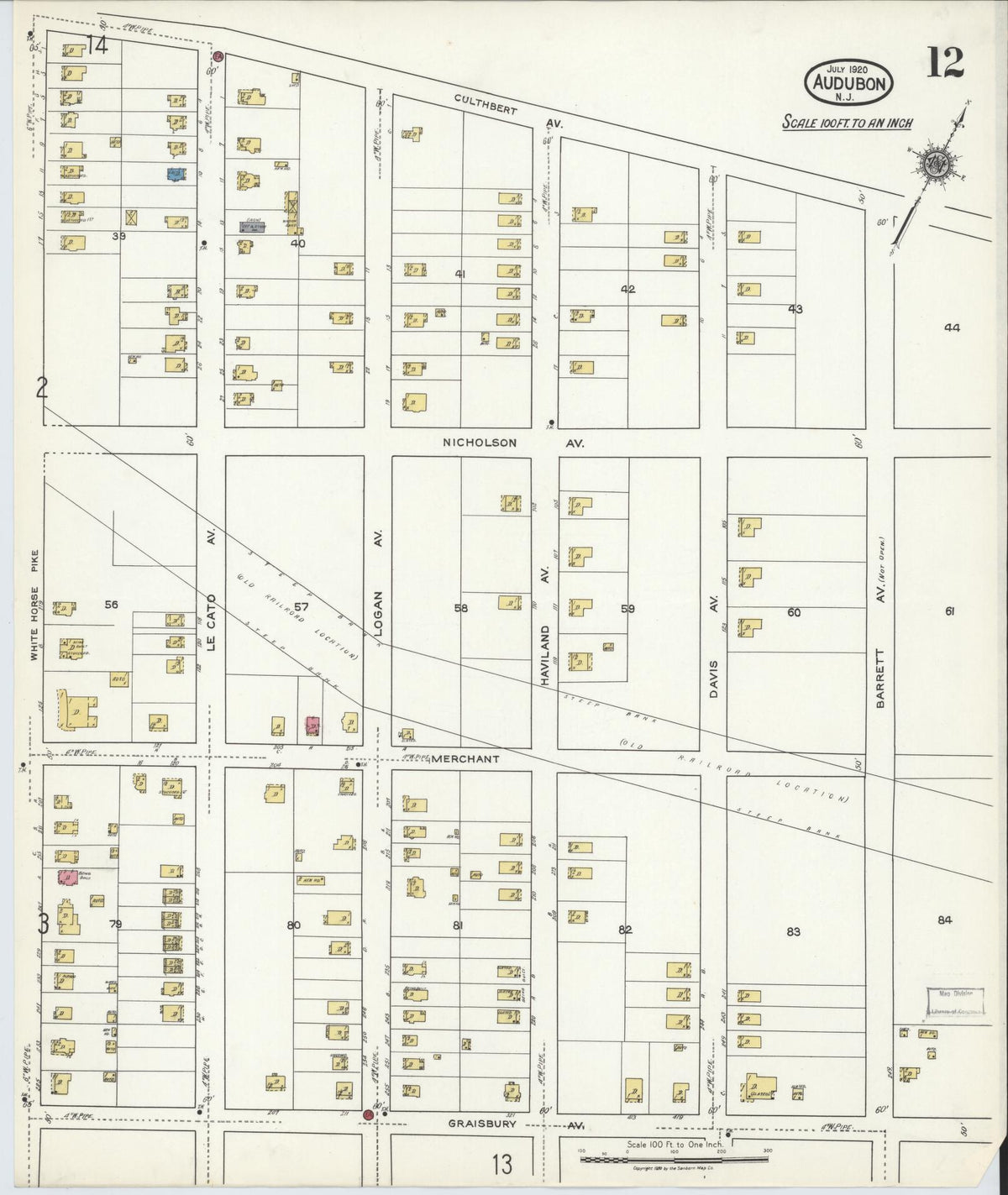 Sanborn Fire Insurance Map from Audubon, Camden County, New Jersey (1920), Sheet #0012 - Complete Map Set gallery image, historic Sanborn map, vintage wall art, New Jersey New Jersey