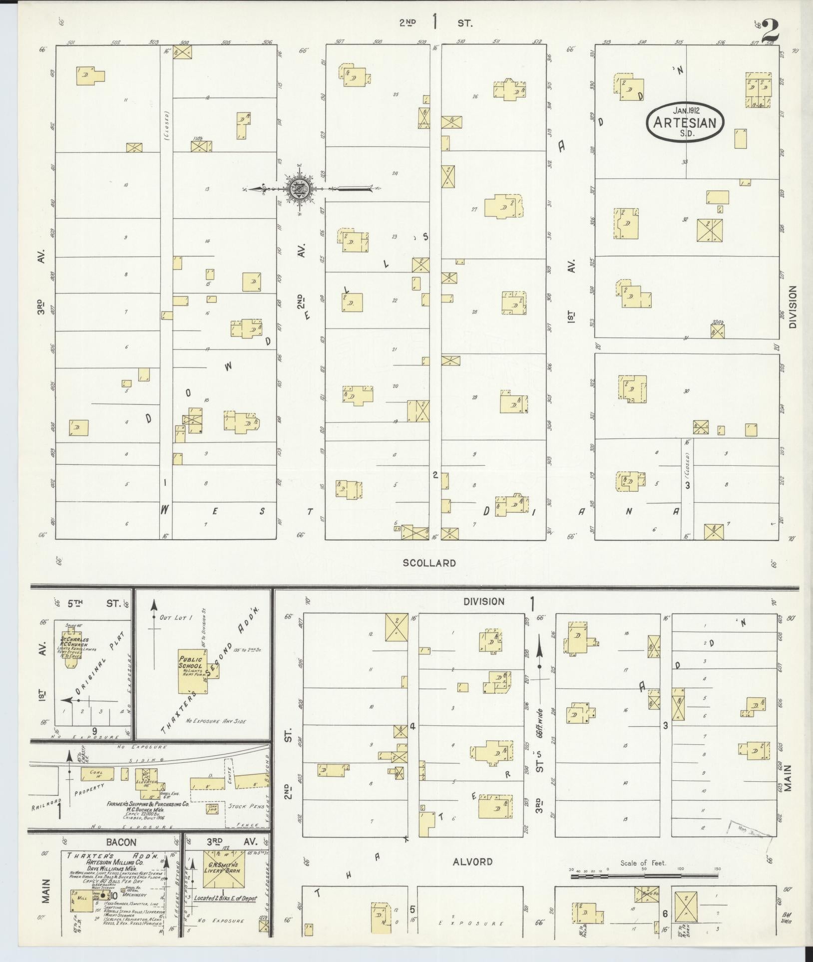 Sanborn Fire Insurance Map from Artesian, Sanborn County, South Dakota (1912), Sheet #0002 - Complete Map Set gallery image, historic Sanborn map, vintage wall art, South Dakota South Dakota