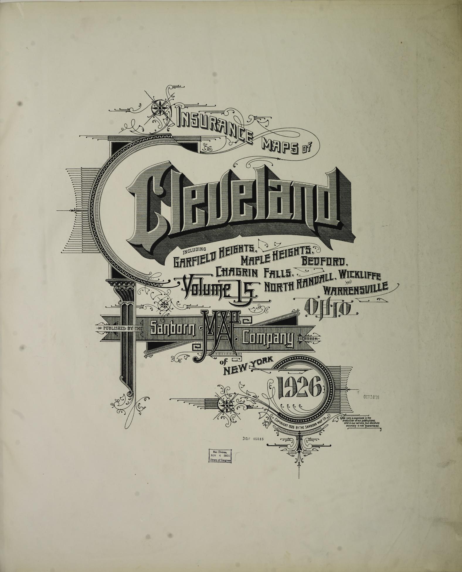 Sanborn Fire Insurance Map from Cleveland, Cuyahoga County, Ohio (1926), Sheet #0001 - Complete Map Set gallery image, historic Sanborn map, vintage wall art, Ohio Ohio