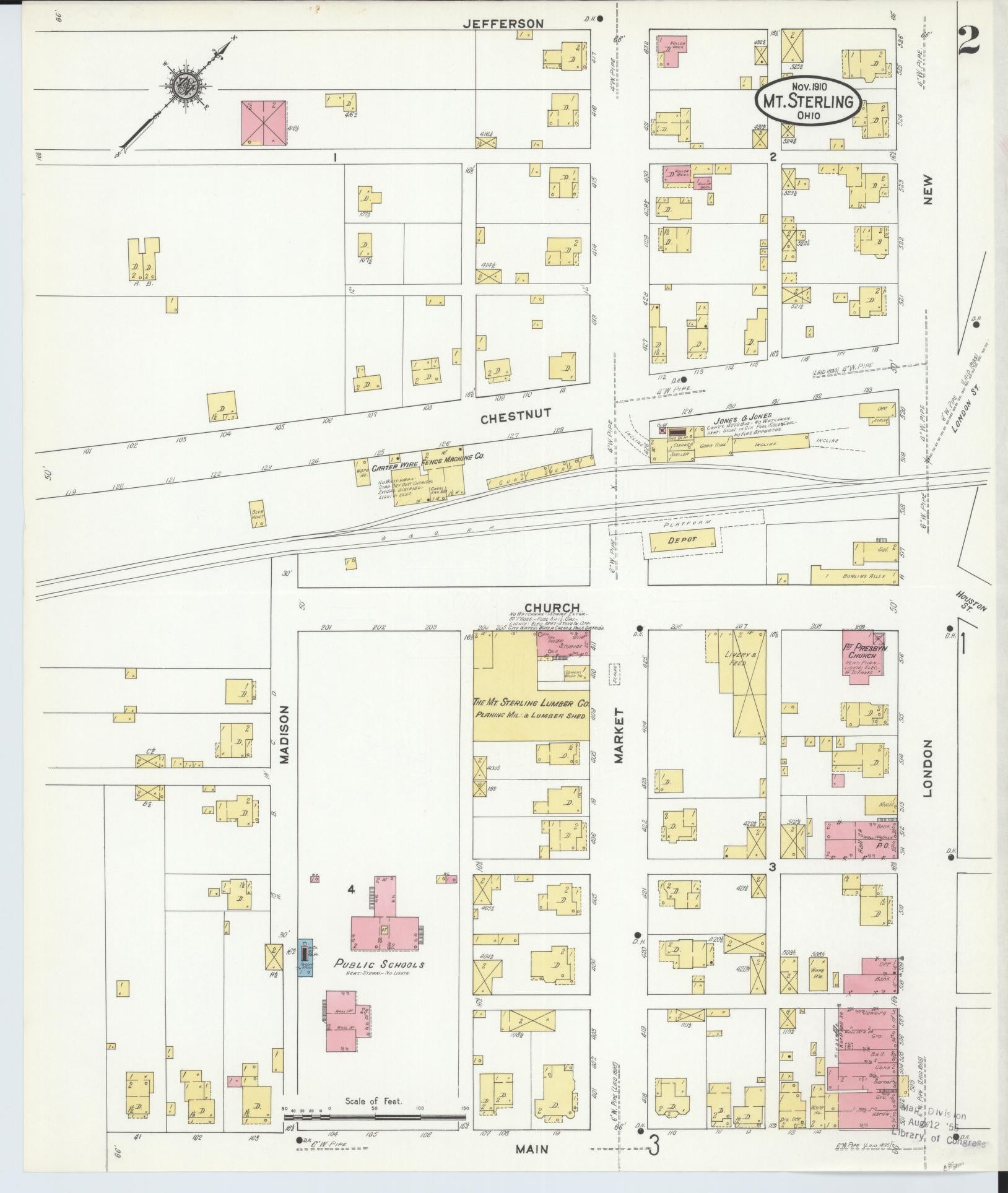 Sanborn Fire Insurance Map from Mount Sterling, Madison County, Ohio (1910), Sheet #0002 - Complete Map Set gallery image, historic Sanborn map, vintage wall art, Ohio Ohio