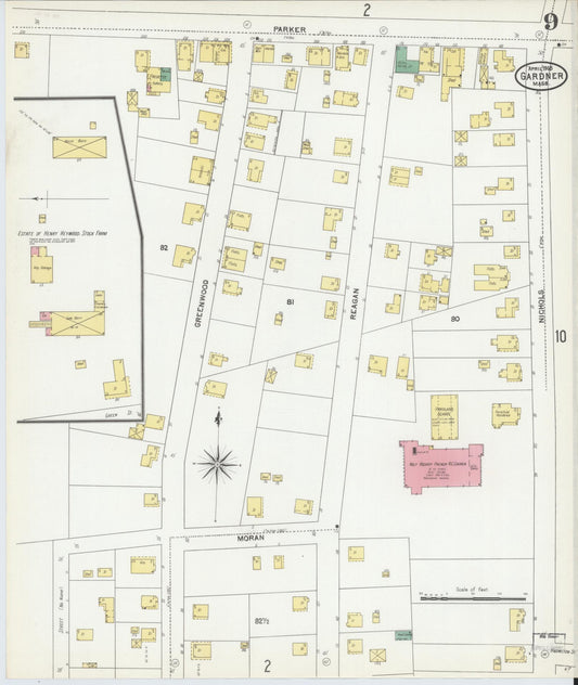 Sanborn Fire Insurance Map from Gardner, Worcester County, Massachusetts (1905), Sheet #0009 - Historic Sanborn Fire Insurance Map Print, vintage old map wall art, antique decor, genealogy gift, Massachusetts Massachusetts map