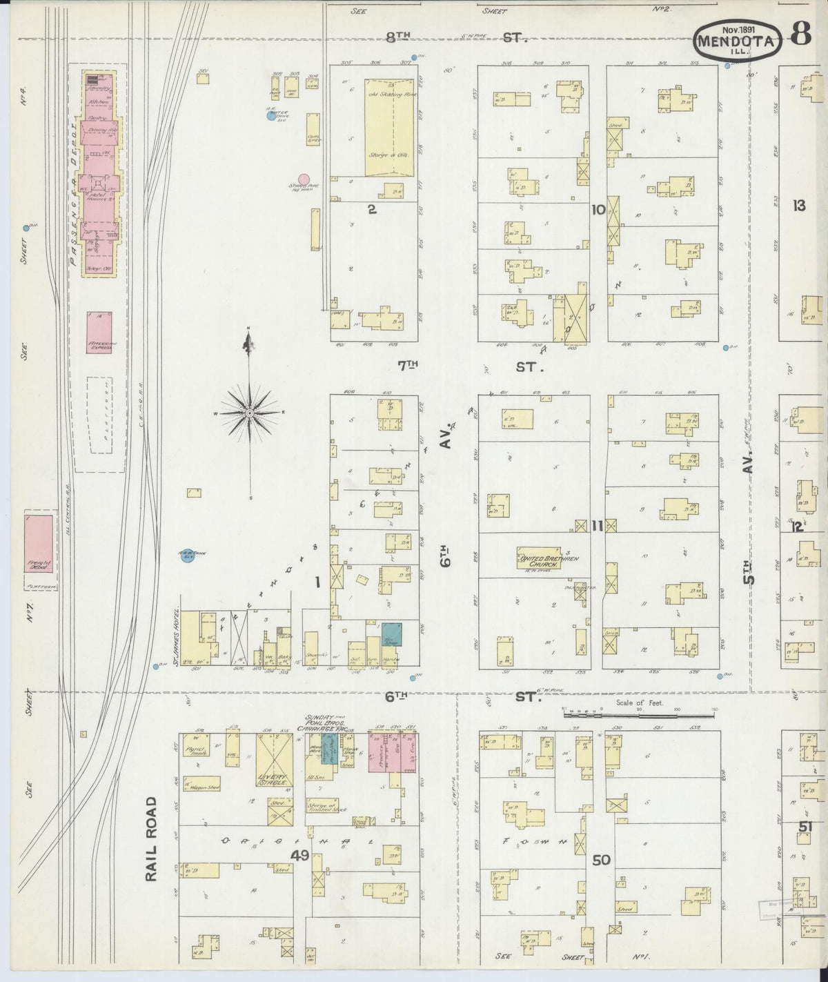 Sanborn Fire Insurance Map from Mendota, La Salle County, Illinois (1891), Sheet #0008 - Complete Map Set gallery image, historic Sanborn map, vintage wall art, Illinois Illinois