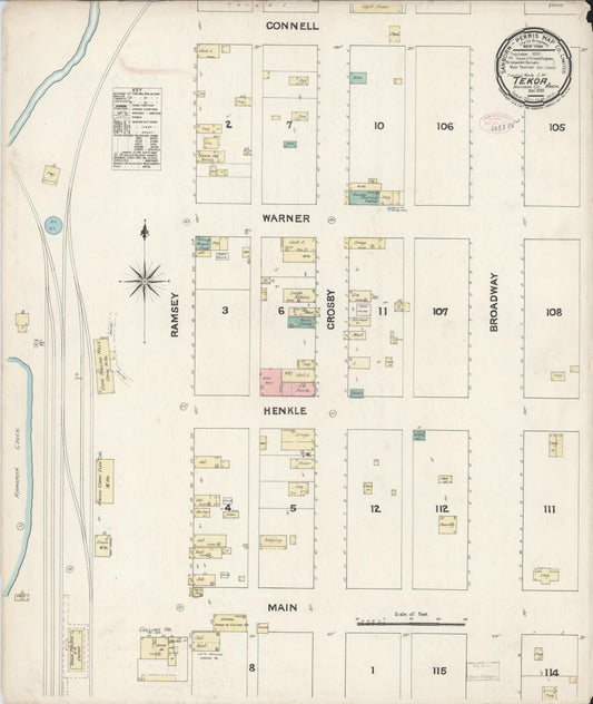 Sanborn Fire Insurance Map from Tekoa, Whitman County, Washington (1890), Sheet #0001 - Historic Sanborn Fire Insurance Map Print, vintage old map wall art, antique decor, genealogy gift, Washington Washington map