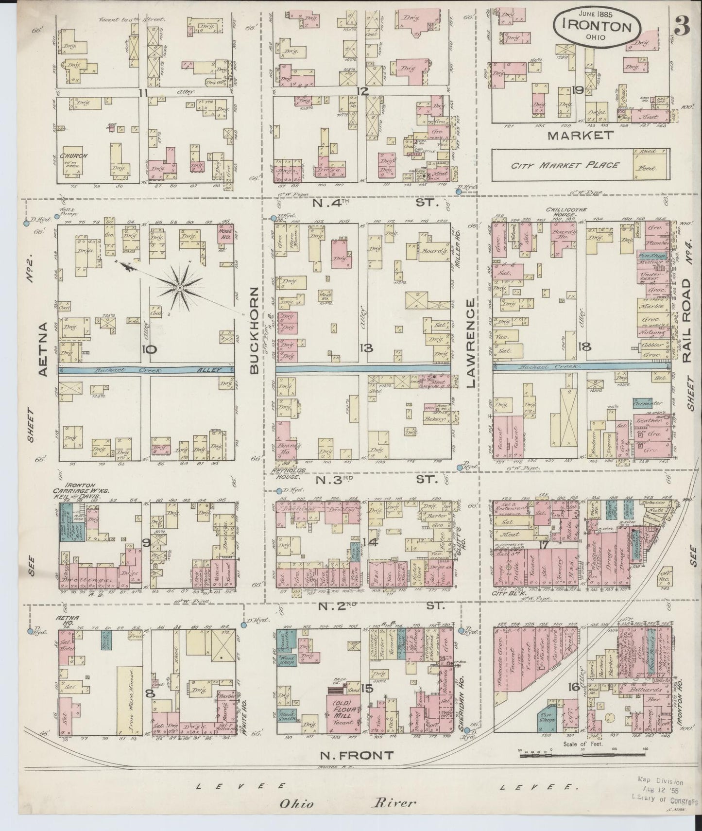 Sanborn Fire Insurance Map from Ironton, Lawrence County, Ohio (1885), Sheet #0003 - Complete Map Set gallery image, historic Sanborn map, vintage wall art, Ohio Ohio