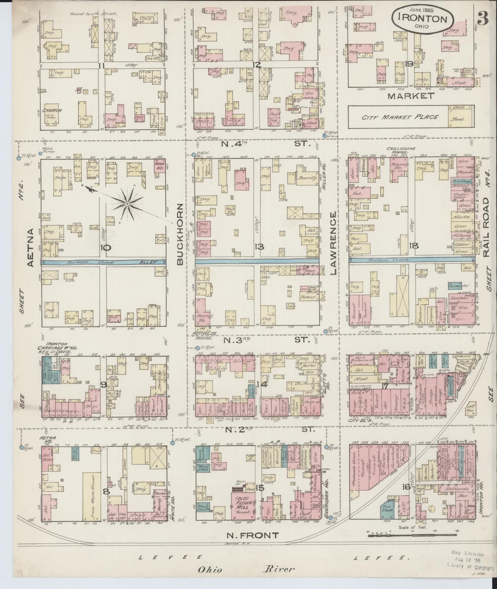 Sanborn Fire Insurance Map from Ironton, Lawrence County, Ohio (1885), Sheet #0003 - Complete Map Set gallery image, historic Sanborn map, vintage wall art, Ohio Ohio