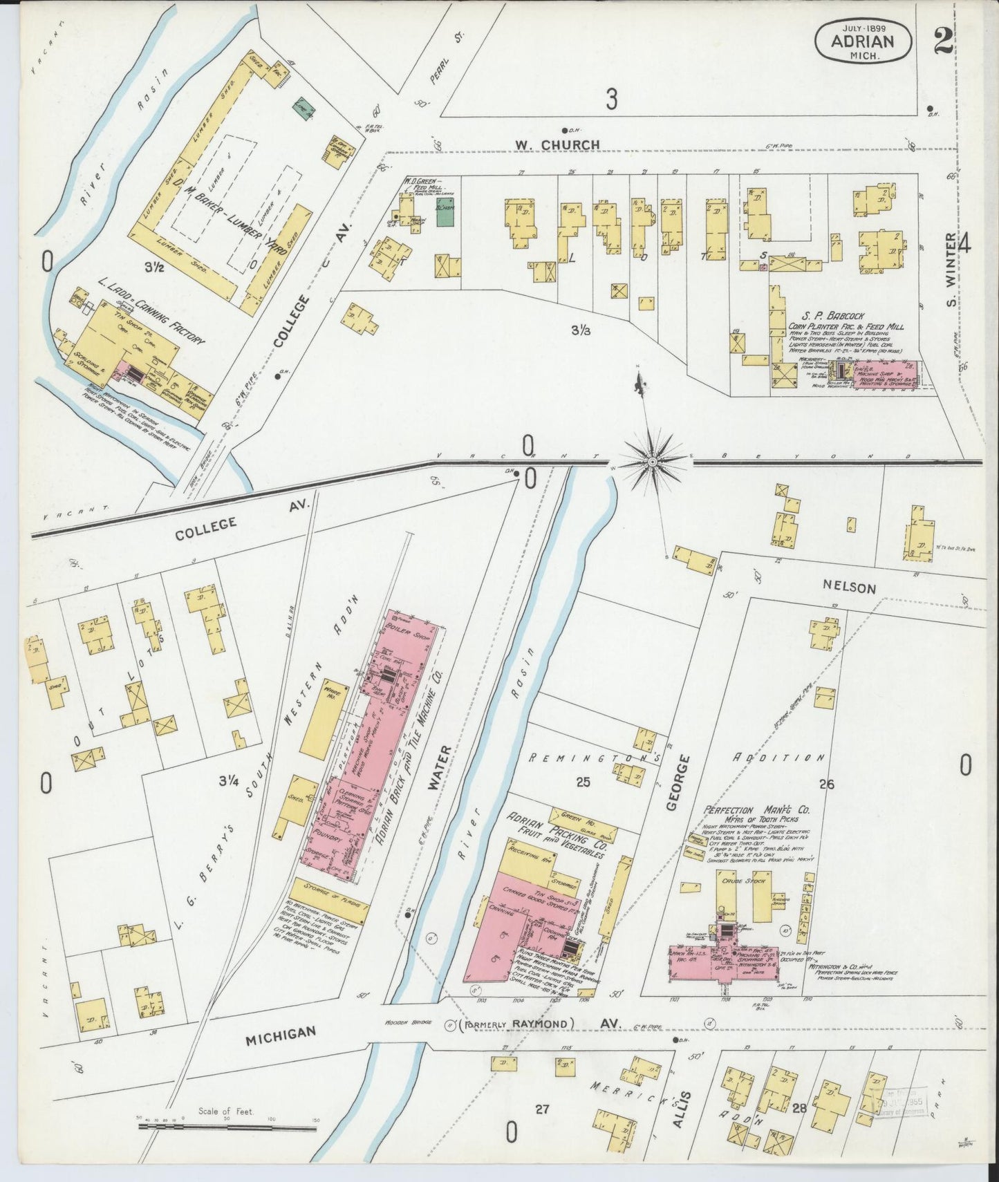 Sanborn Fire Insurance Map from Adrian, Lenawee County, Michigan (1899), Sheet #0002 - Historic Sanborn Fire Insurance Map Print, vintage old map wall art, antique decor, genealogy gift, Michigan Michigan map