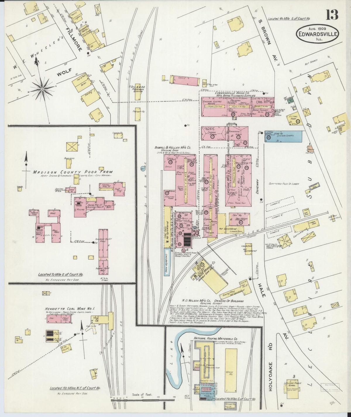 Sanborn Fire Insurance Map from Edwardsville, Madison County, Illinois (1909), Sheet #0013 - Historic Sanborn Fire Insurance Map Print, vintage old map wall art, antique decor, genealogy gift, Illinois Illinois map