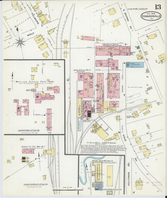 Sanborn Fire Insurance Map from Edwardsville, Madison County, Illinois (1909), Sheet #0013 - Historic Sanborn Fire Insurance Map Print, vintage old map wall art, antique decor, genealogy gift, Illinois Illinois map