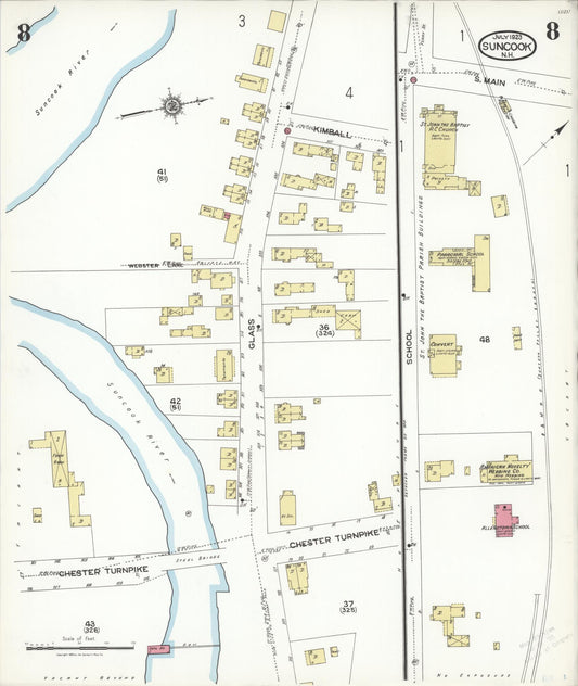 Sanborn Fire Insurance Map from Suncook, Merrimack County, New Hampshire (1923), Sheet #0008 - Historic Sanborn Fire Insurance Map Print, vintage old map wall art, antique decor, genealogy gift, New Hampshire New Hampshire map