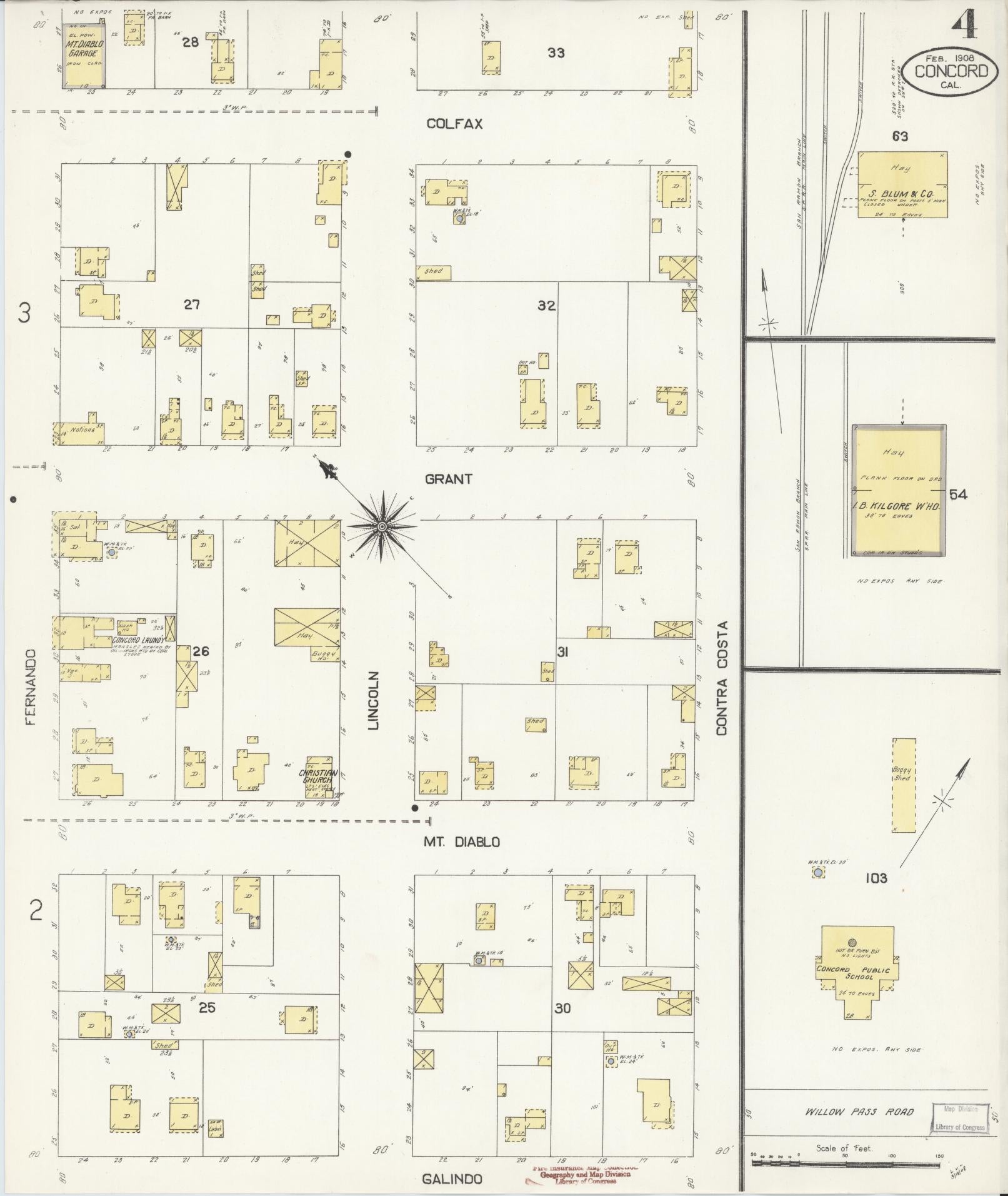 Sanborn Fire Insurance Map from Concord, Contra Costa County, California (1908), Sheet #0004 - Complete Map Set gallery image, historic Sanborn map, vintage wall art, California California