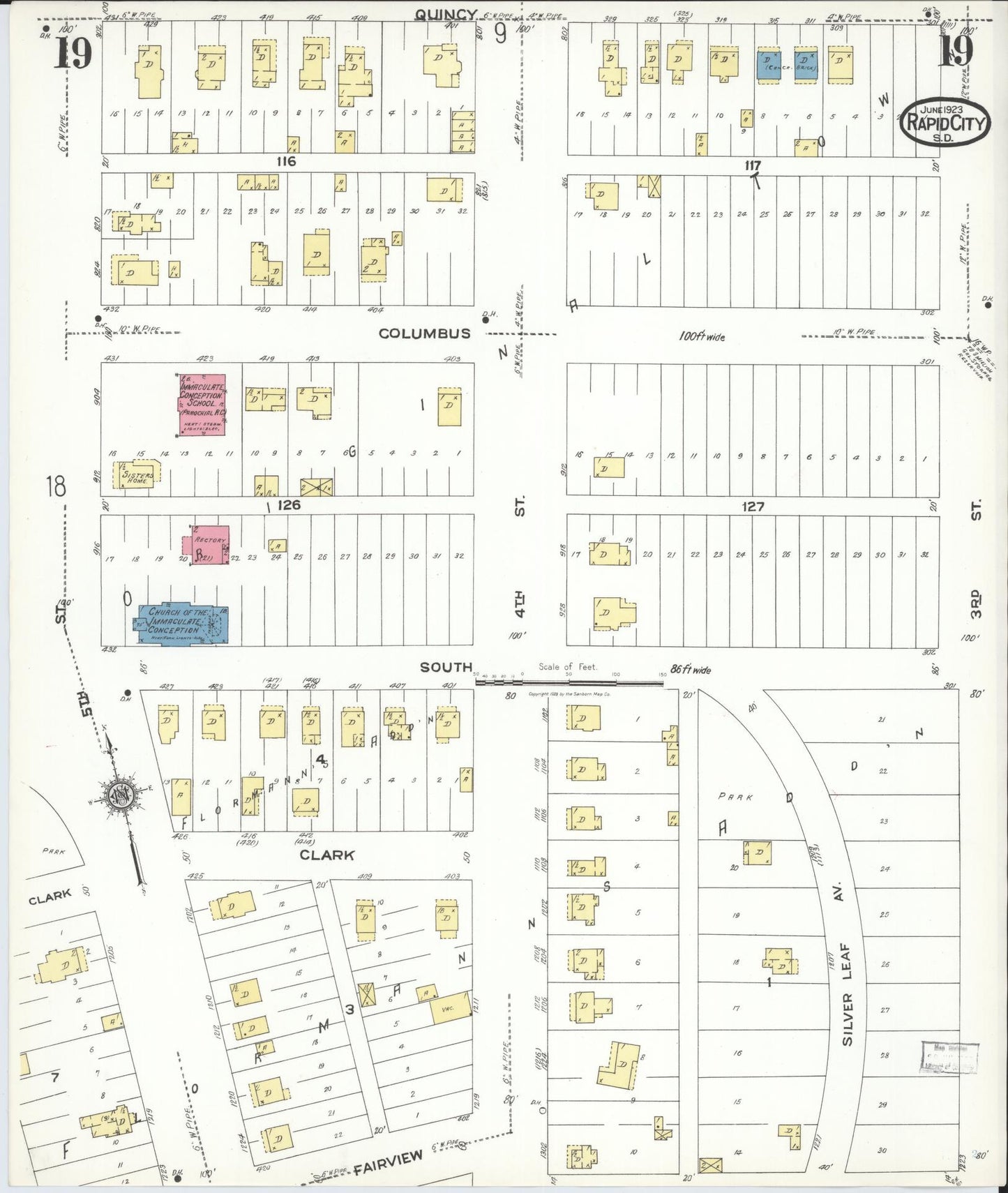 Sanborn Fire Insurance Map from Rapid City, Pennington County, South Dakota (1923), Sheet #0019 - Complete Map Set gallery image, historic Sanborn map, vintage wall art, South Dakota South Dakota