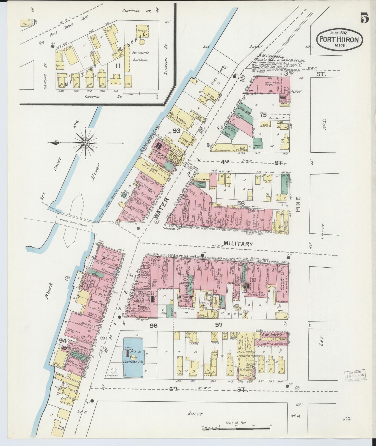 Sanborn Fire Insurance Map from Port Huron, Saint Clair County, Michigan (1892), Sheet #0005 - Complete Map Set gallery image, historic Sanborn map, vintage wall art, Michigan Michigan