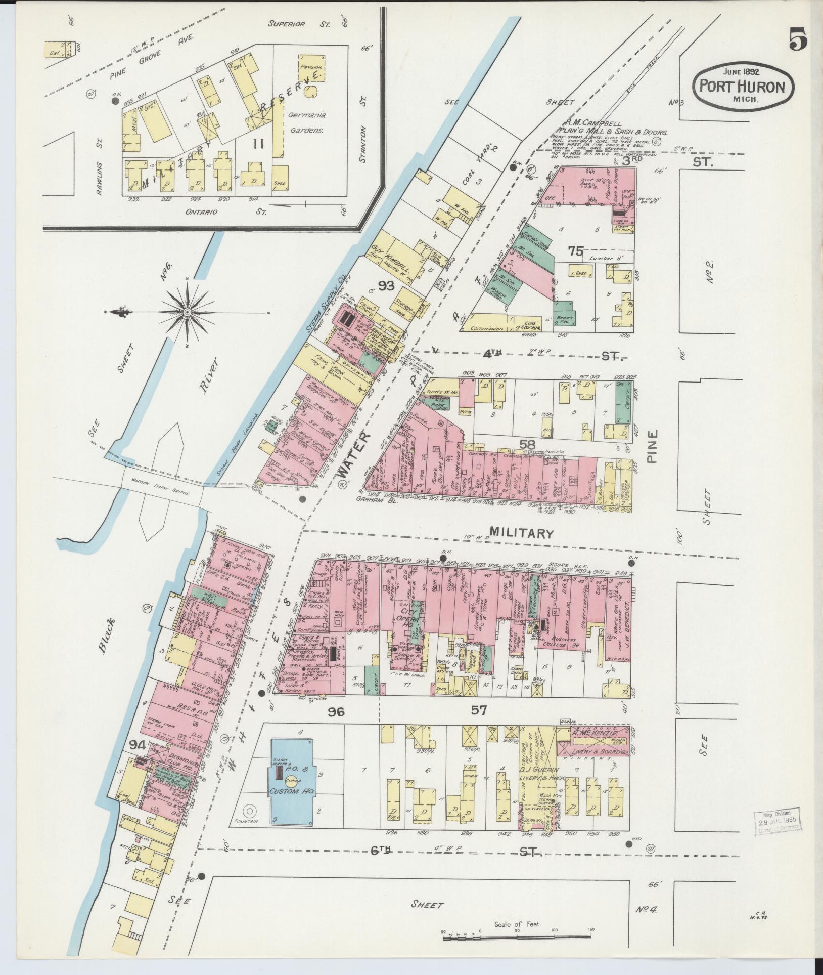 Sanborn Fire Insurance Map from Port Huron, Saint Clair County, Michigan (1892), Sheet #0005 - Complete Map Set gallery image, historic Sanborn map, vintage wall art, Michigan Michigan
