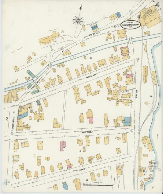 Sanborn Fire Insurance Map from Hammondsport, Steuben County, New York (1905), Sheet #0004 - Historic Sanborn Fire Insurance Map Print, vintage old map wall art, antique decor, genealogy gift, New York New York map