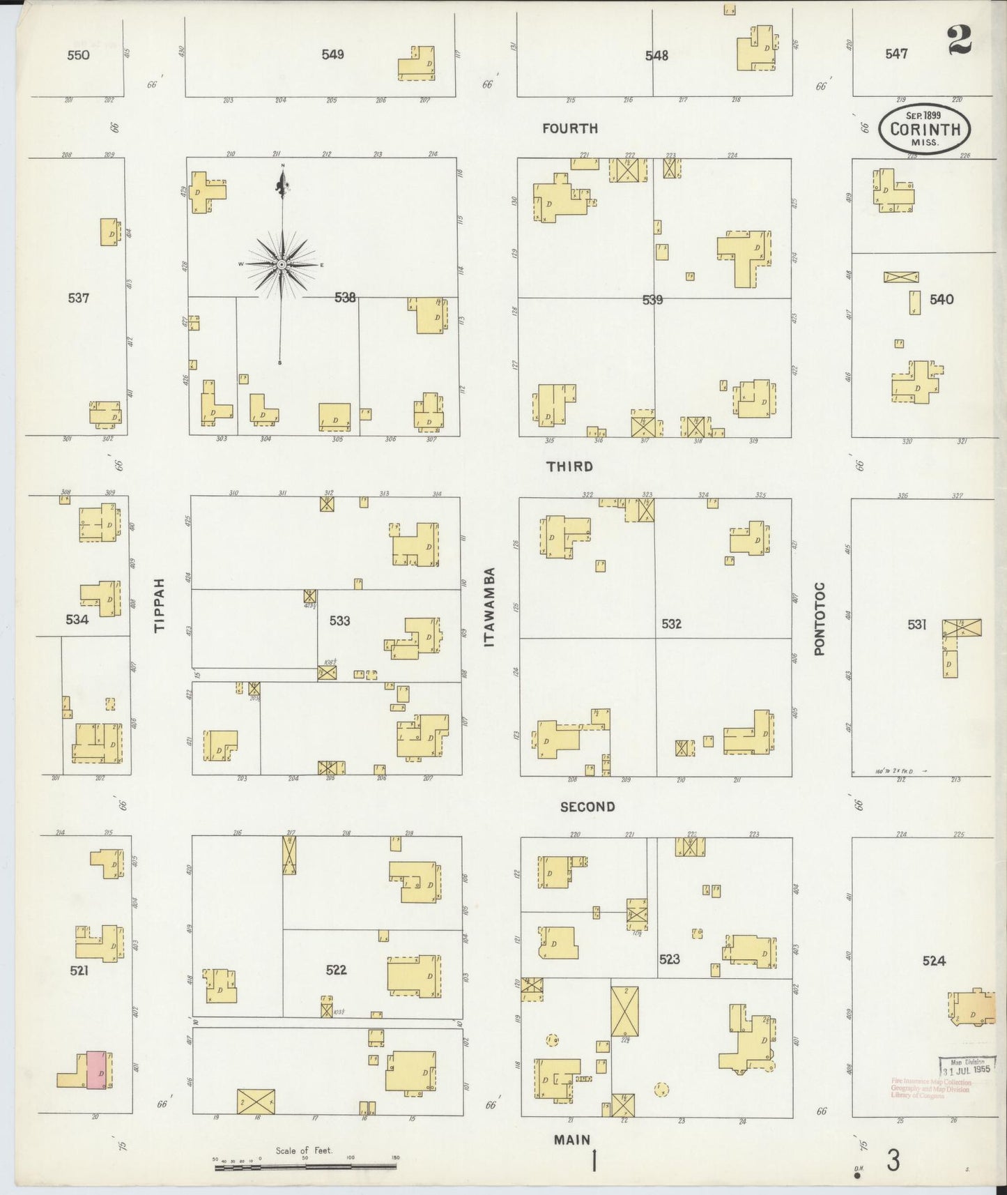 Sanborn Fire Insurance Map from Corinth, Alcorn County, Mississippi (1899), Sheet #0002 - Complete Map Set gallery image, historic Sanborn map, vintage wall art, Mississippi Mississippi