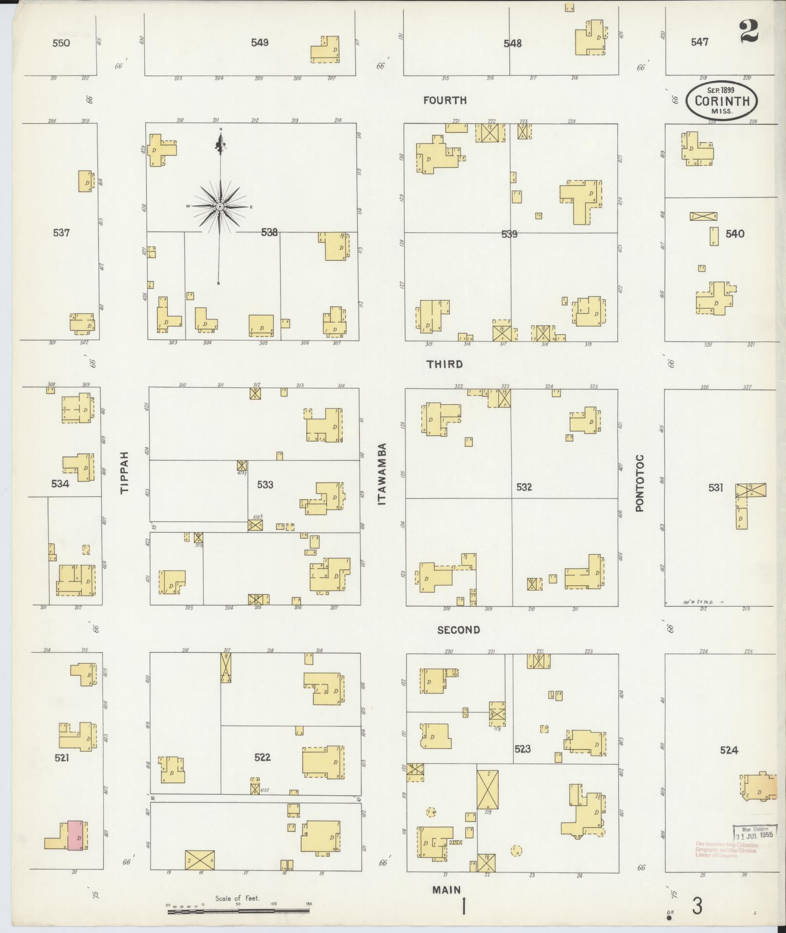 Sanborn Fire Insurance Map from Corinth, Alcorn County, Mississippi (1899), Sheet #0002 - Complete Map Set gallery image, historic Sanborn map, vintage wall art, Mississippi Mississippi