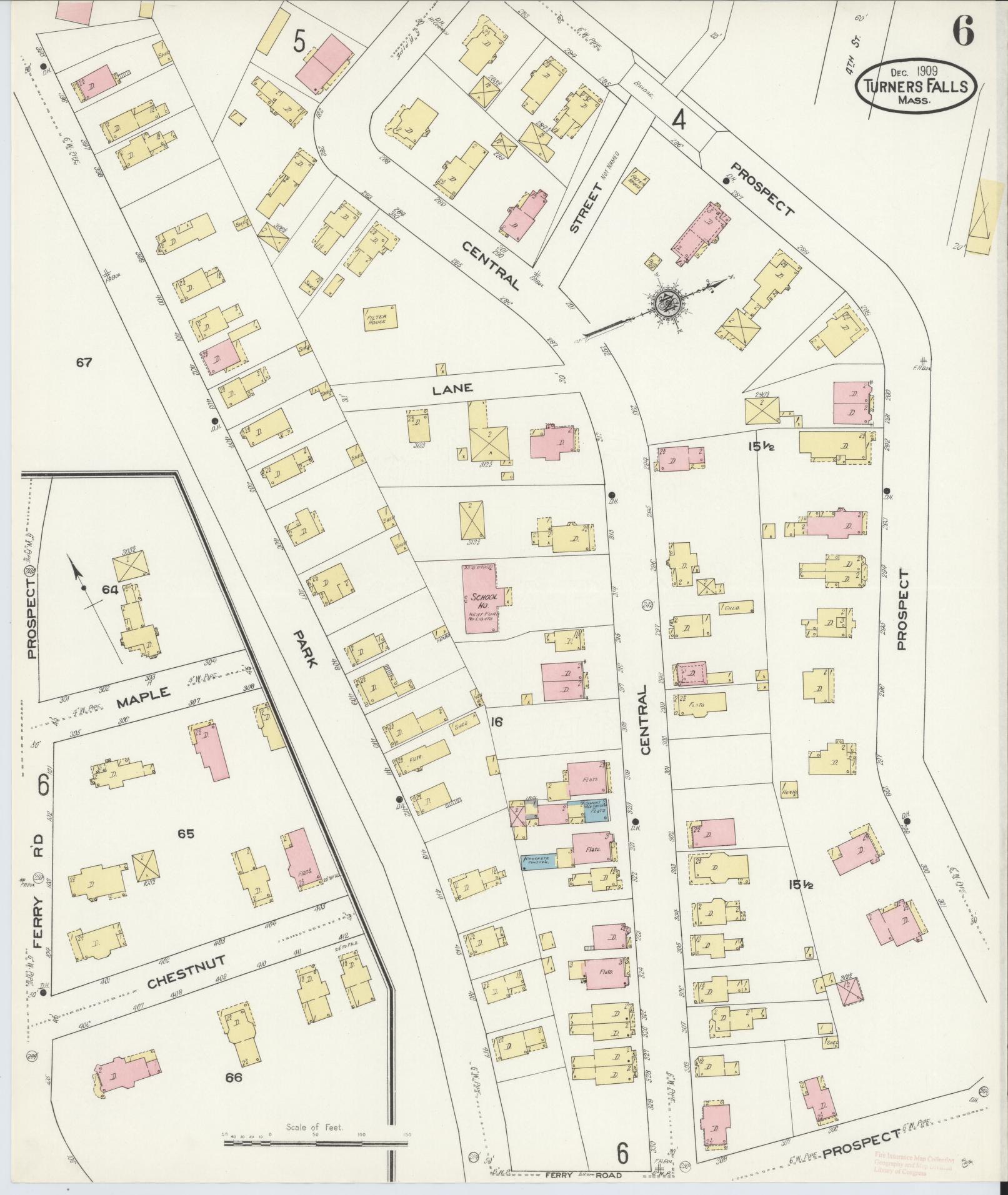 Sanborn Fire Insurance Map from Turners Falls, Franklin County, Massachusetts (1909), Sheet #0006 - Complete Map Set gallery image, historic Sanborn map, vintage wall art, Massachusetts Massachusetts