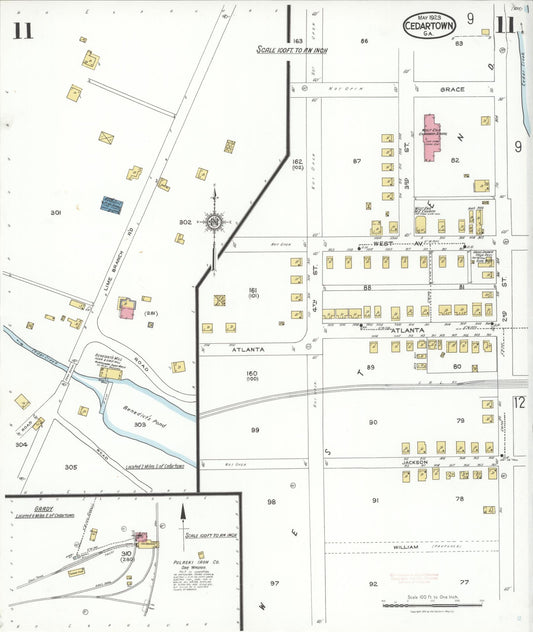 Sanborn Fire Insurance Map from Cedartown, Polk County, Georgia (1923), Sheet #0011 - Historic Sanborn Fire Insurance Map Print, vintage old map wall art, antique decor, genealogy gift, Georgia Georgia map